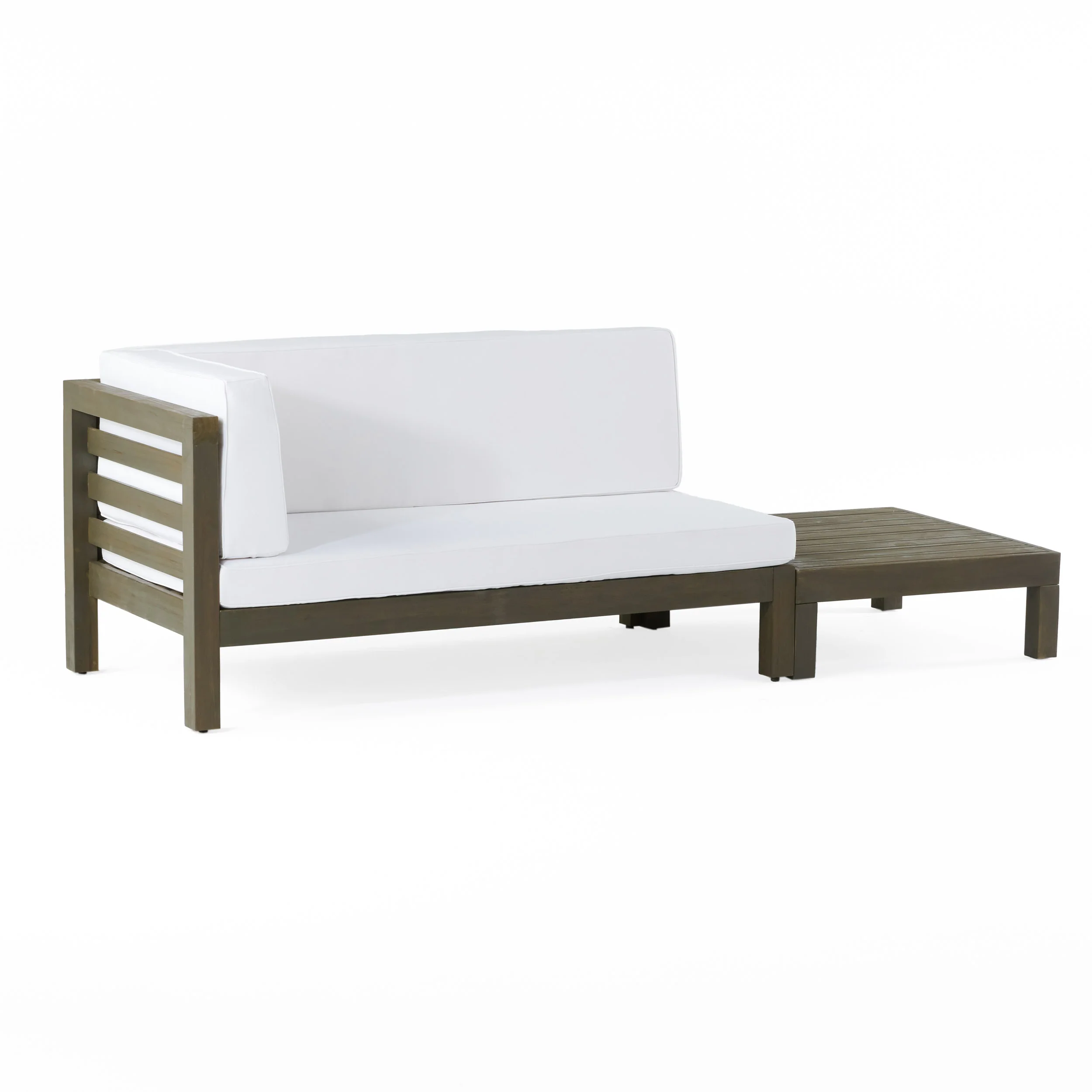 Cascada Outdoor Acacia Wood Left Arm Loveseat and Coffee Table Set with Cushion - furnishings