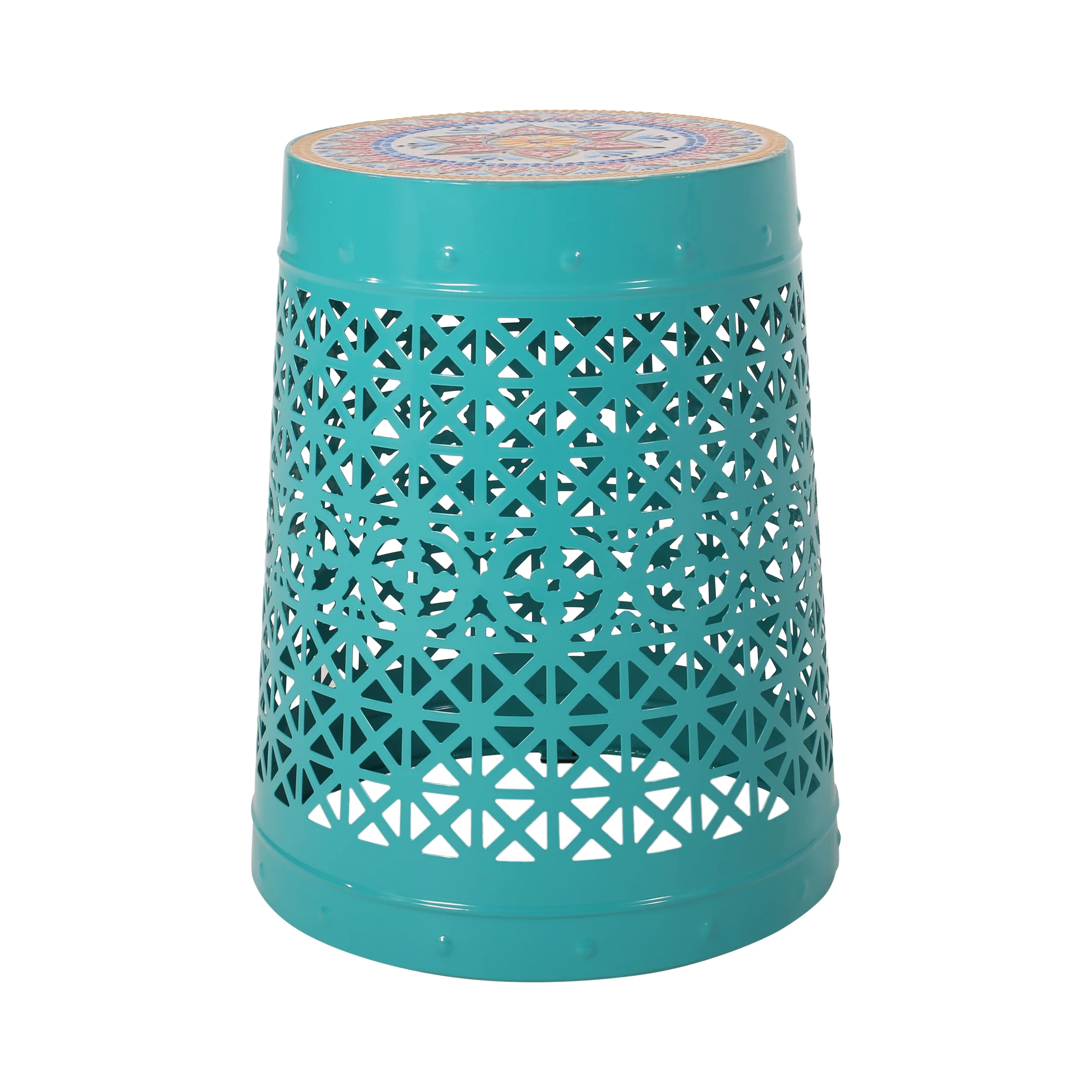 Khalief Outdoor Lace Cut Side Table with Tile Top - furnishings