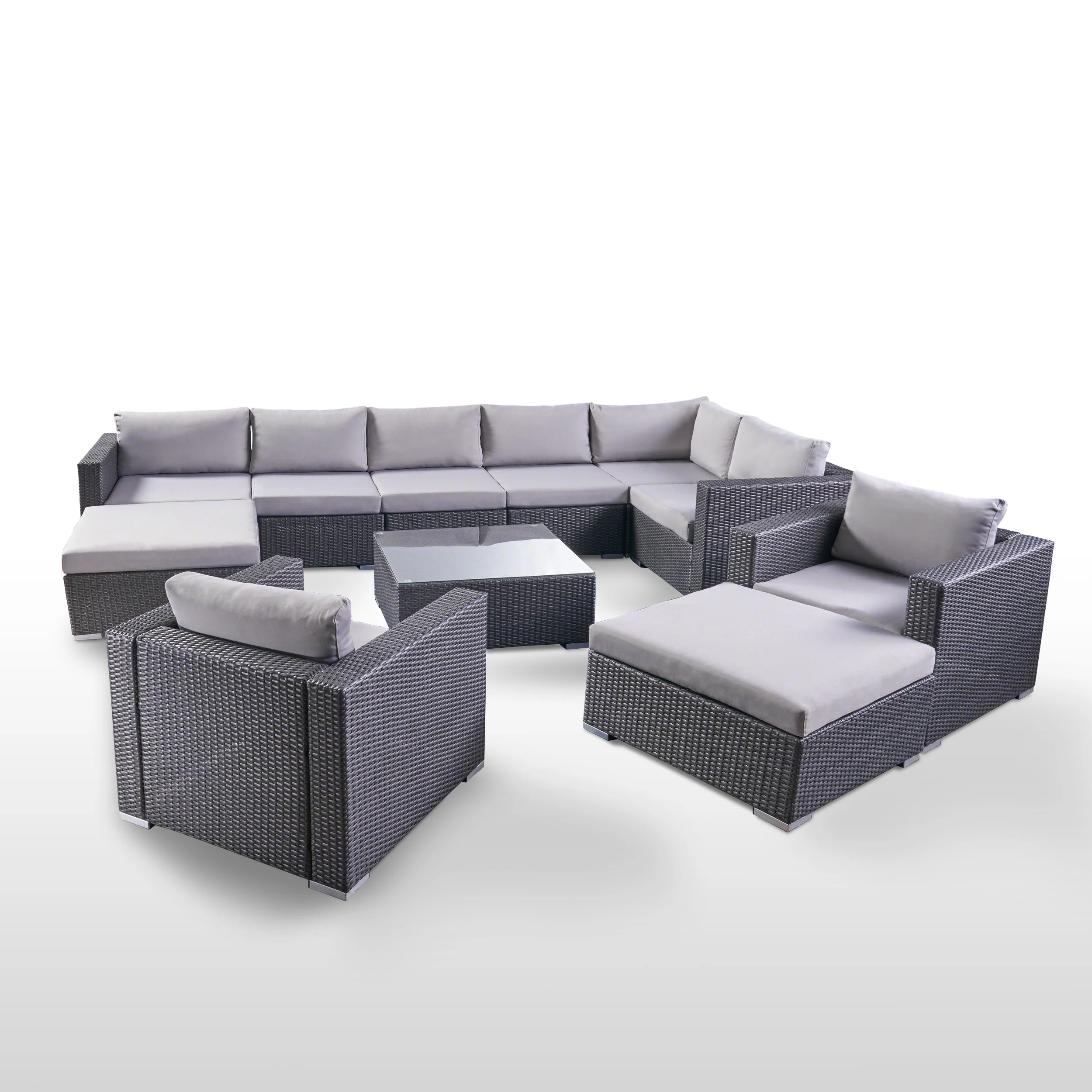 Tom Rosa Outdoor 8 Seater Wicker Sectional Sofa Set with Cushions - furnishings