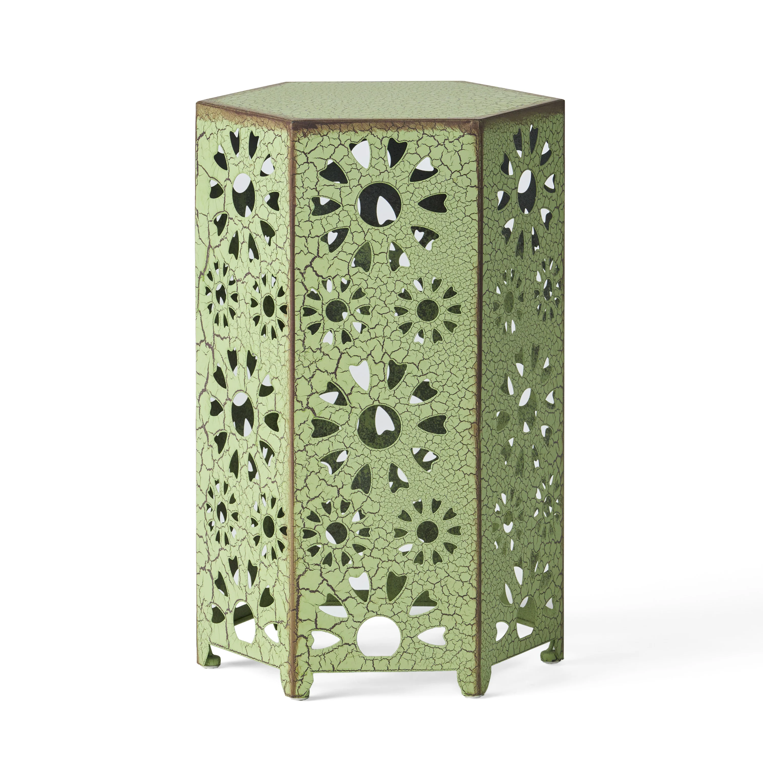 Elliot Outdoor 12 Inch Crackle Green Sunburst Iron Side Table - furnishings