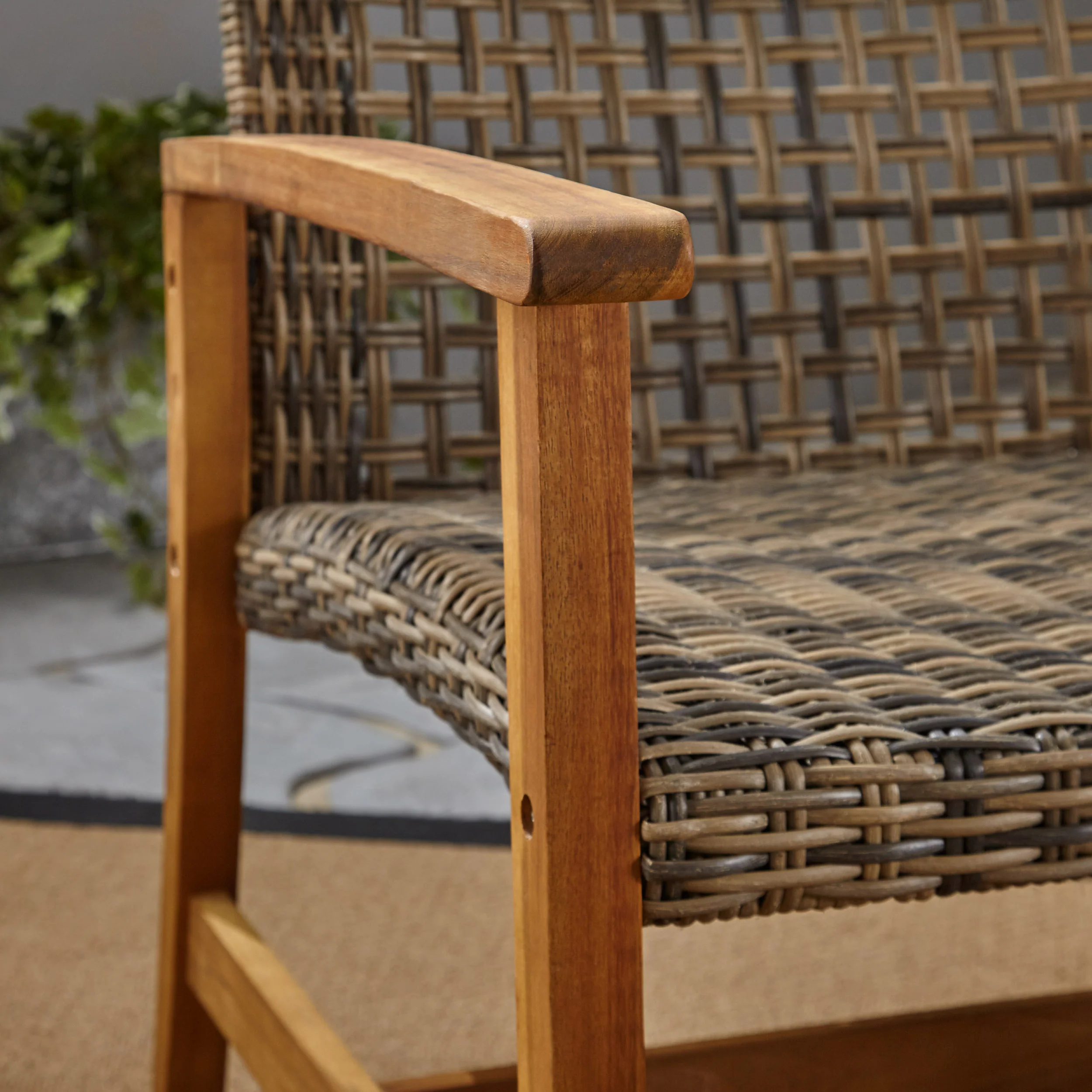 Alyssa Outdoor 3 Piece Wood and Wicker Club Chairs and Side Table Set - furnishings
