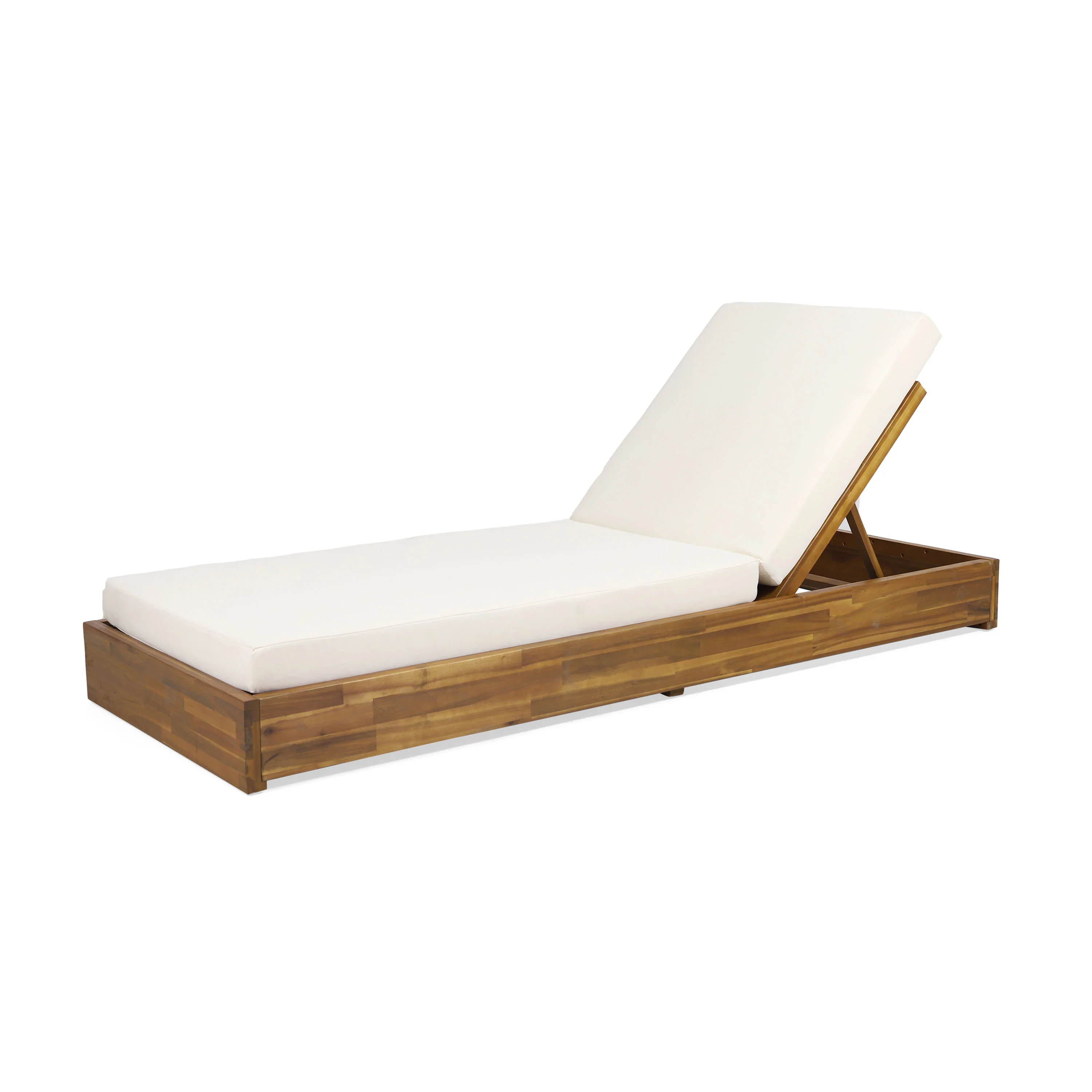 Lindero Outdoor Acacia Wood Armless Adjustable Chaise Lounge with Cushion - furnishings