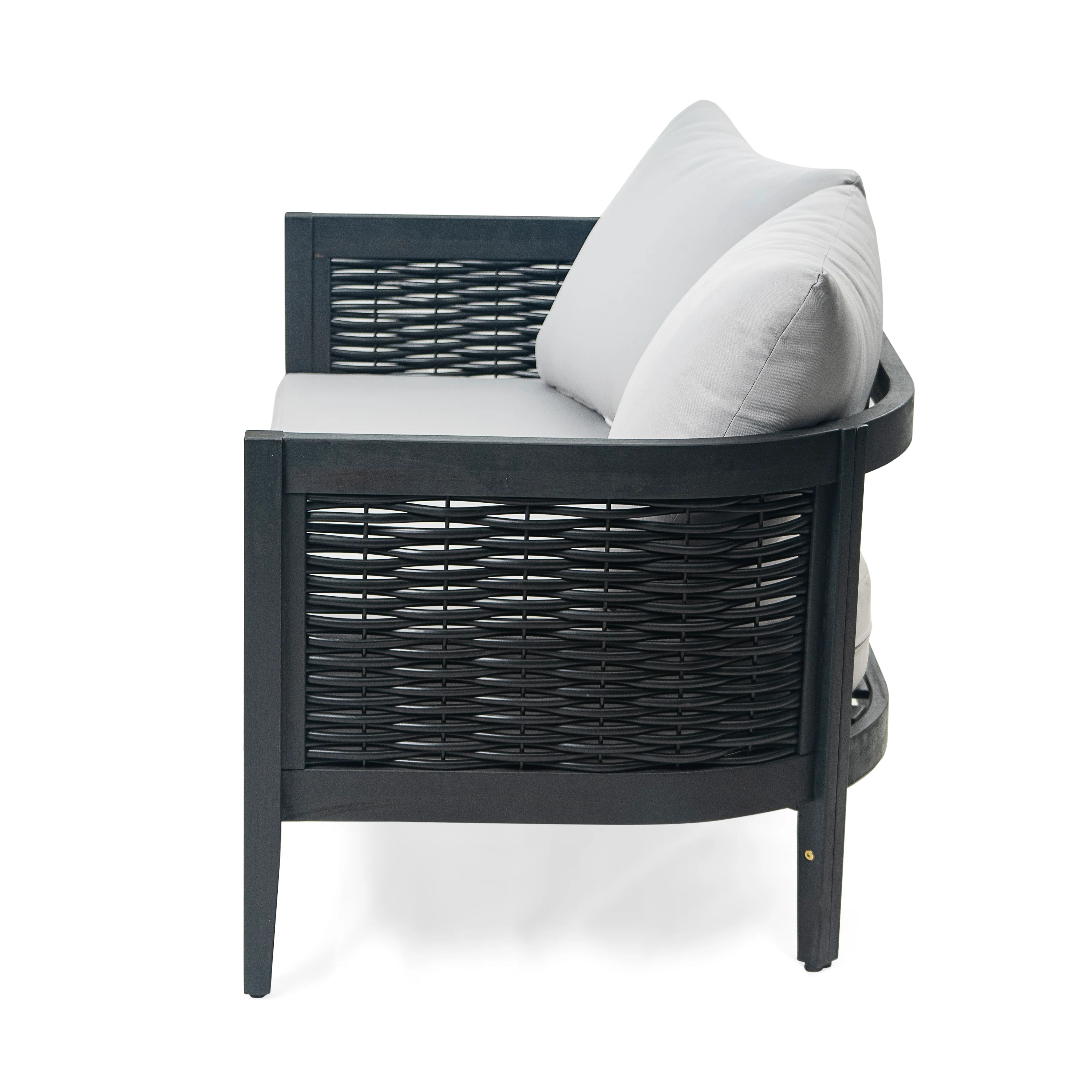 Ridgea Wood and Wicker Patio Conversation Set with Light Grey Cushions, Set of 2 - furnishings