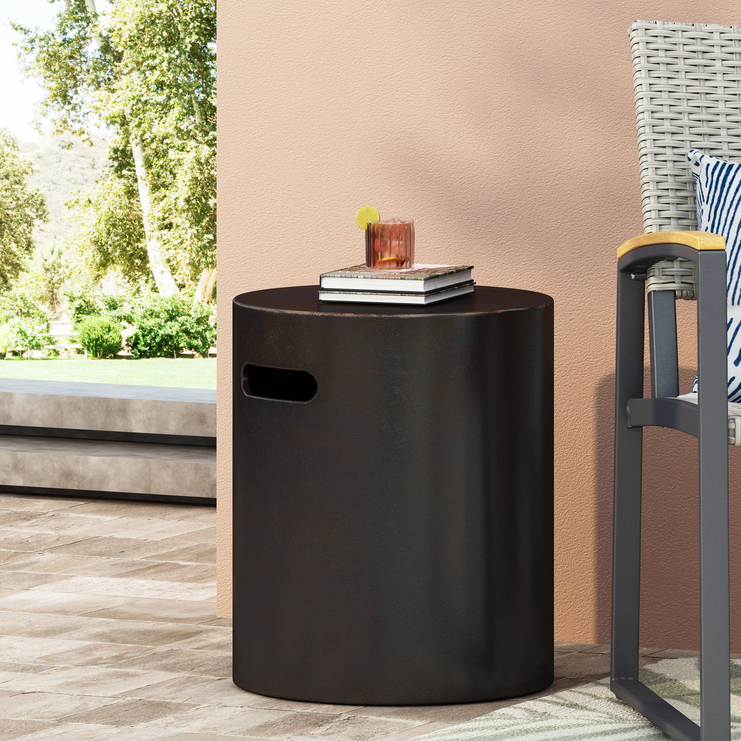 Woodrise Outdoor Lightweight Concrete Side Table, Antique Copper - furnishings