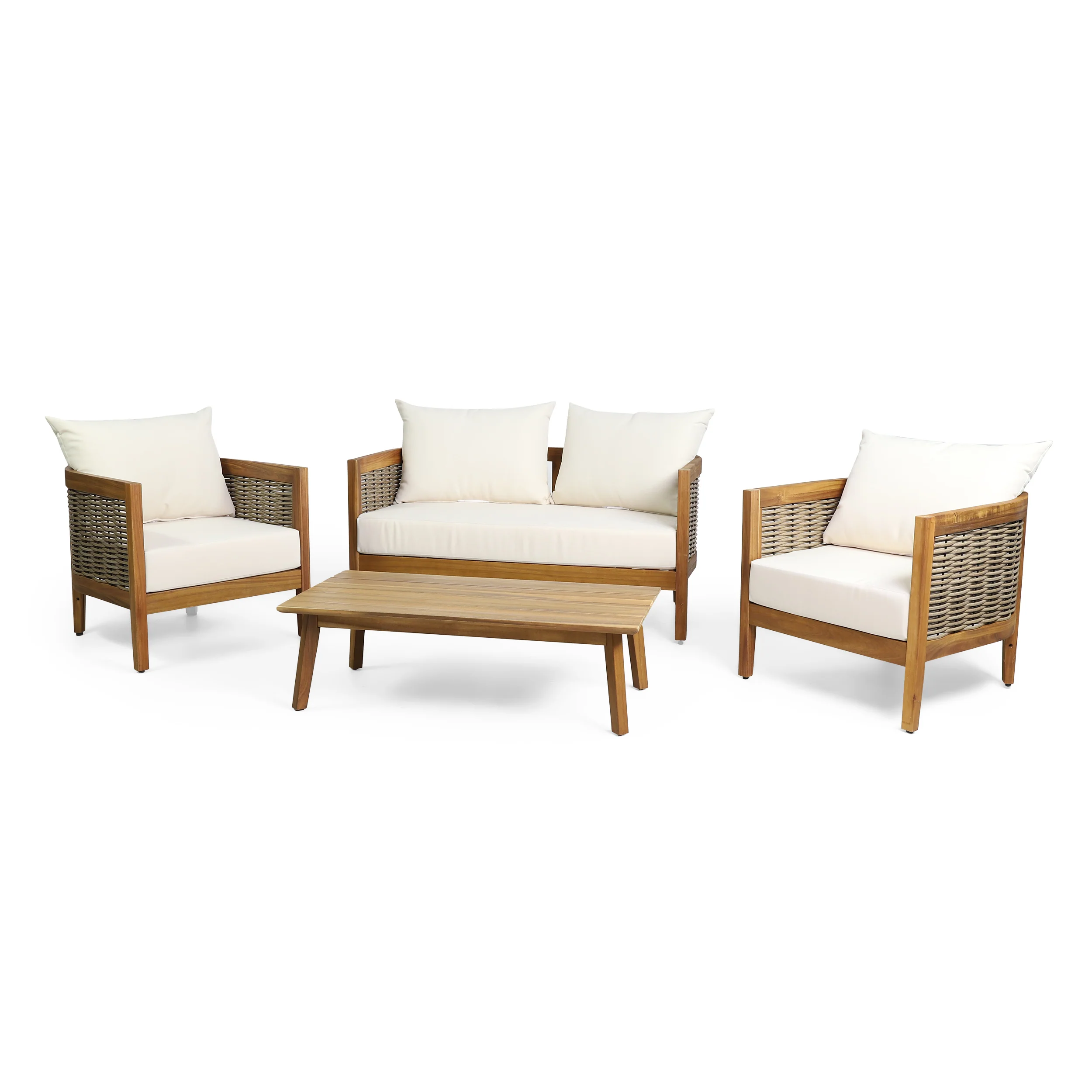The Crowne Collection Outdoor Acacia Wood 4 Seater Chat Set with Cushions - furnishings