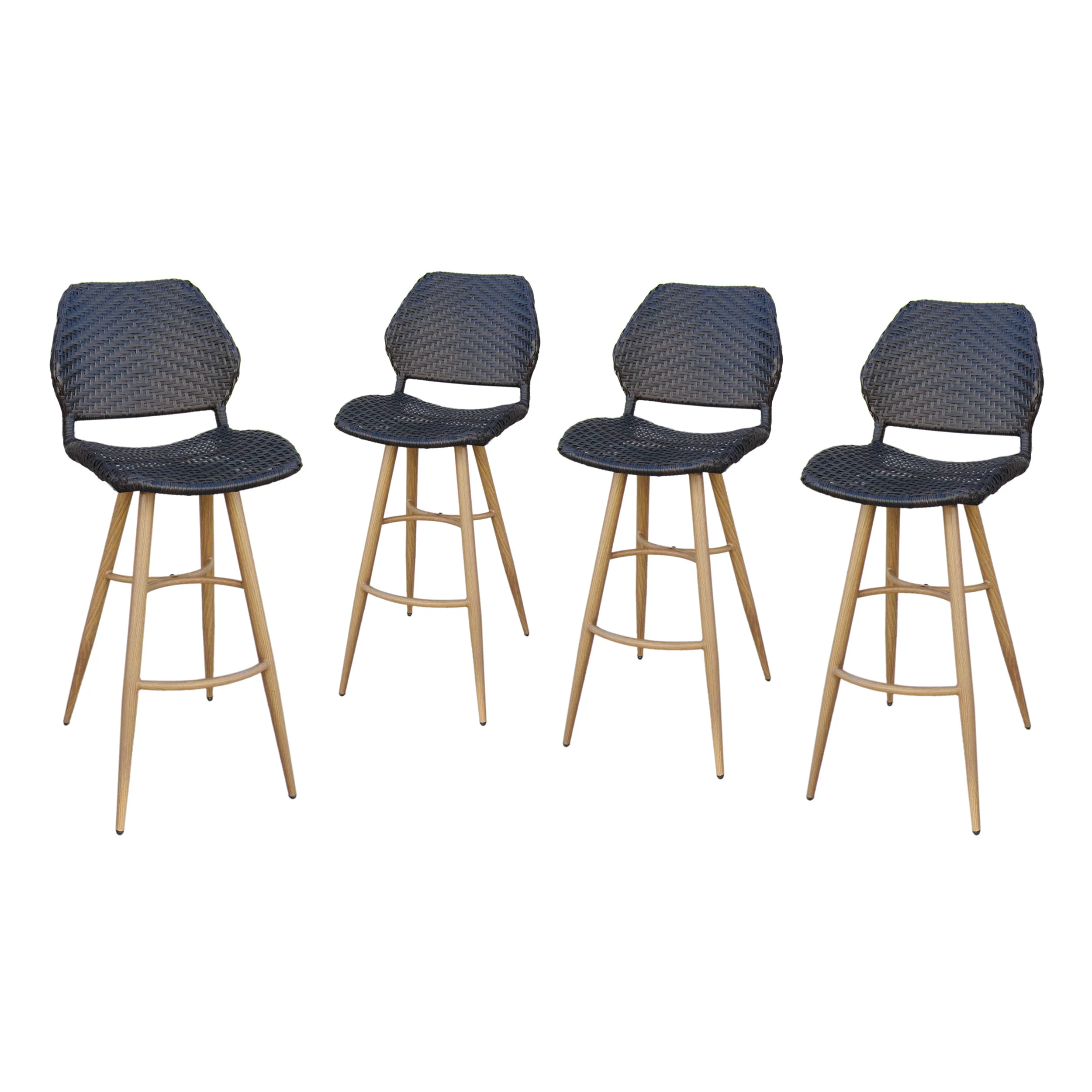 Amaya Outdoor Multi-brown Wicker Barstools with Brown Wood Finish Metal Leg - furnishings
