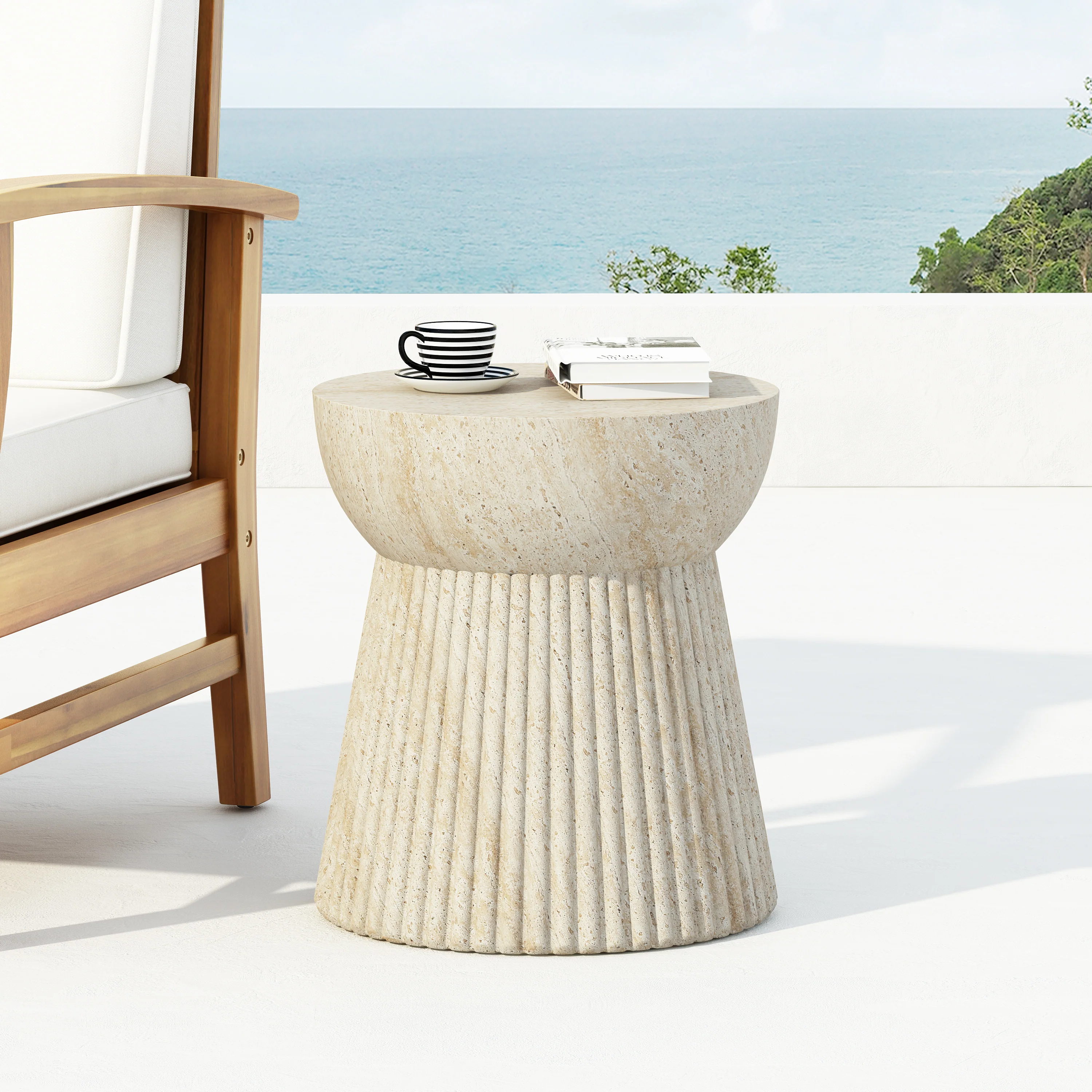 Isoldee Travertine Concrete Side Table - furnishings
