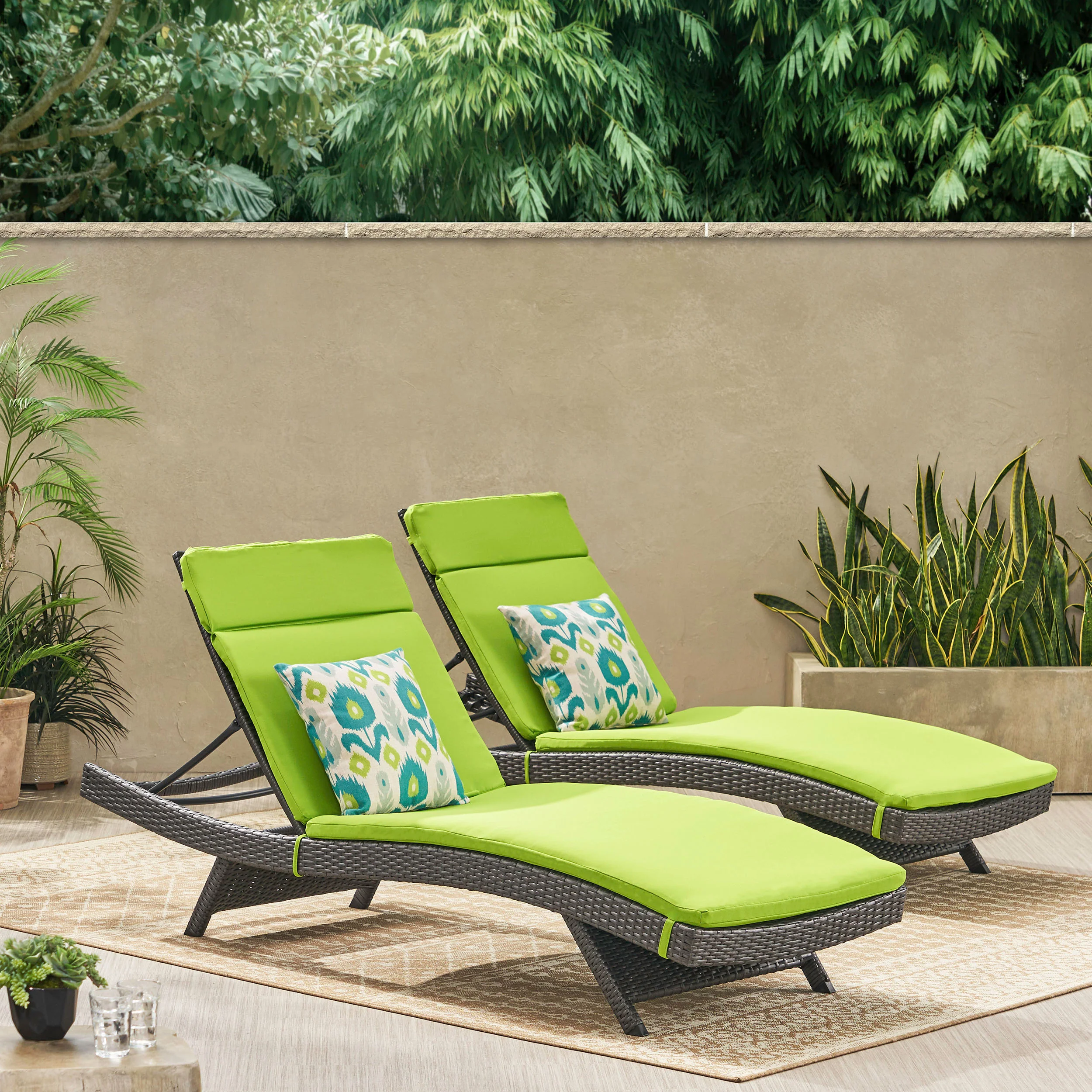 Nassau Outdoor Grey Wicker Adjustable Chaise Lounge with Cushion (Set of 2) - furnishings