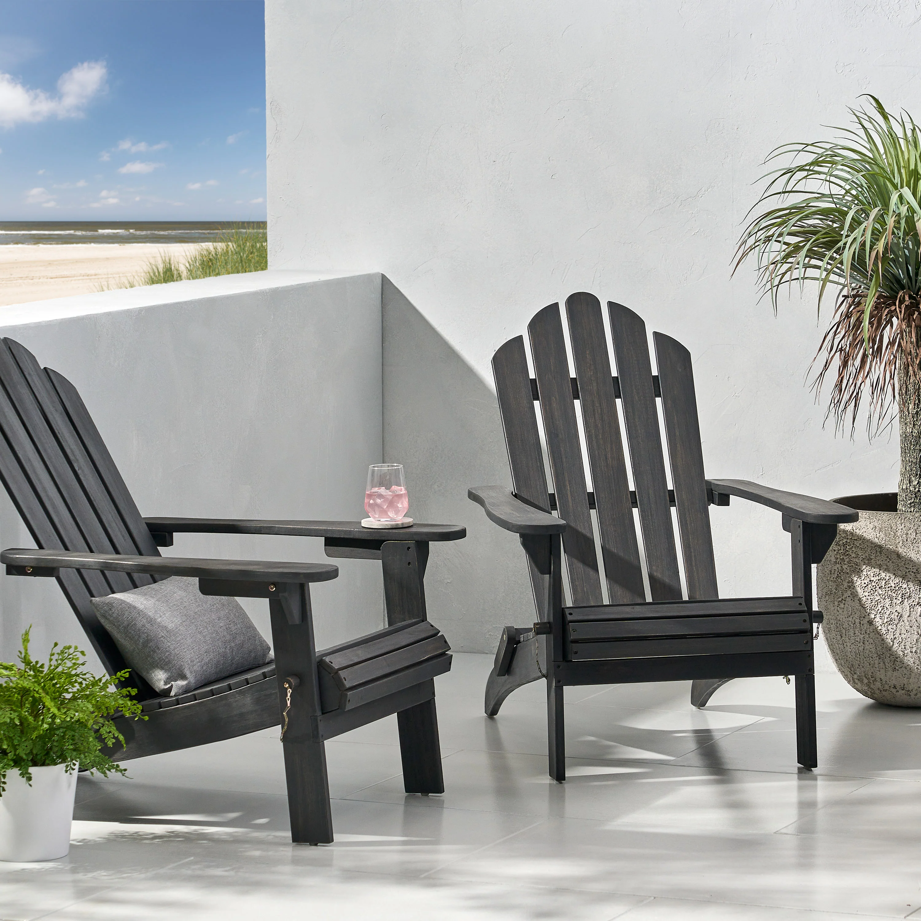 Cara Outdoor Acacia Wood Foldable Adirondack Chairs, Set of 2 - furnishings