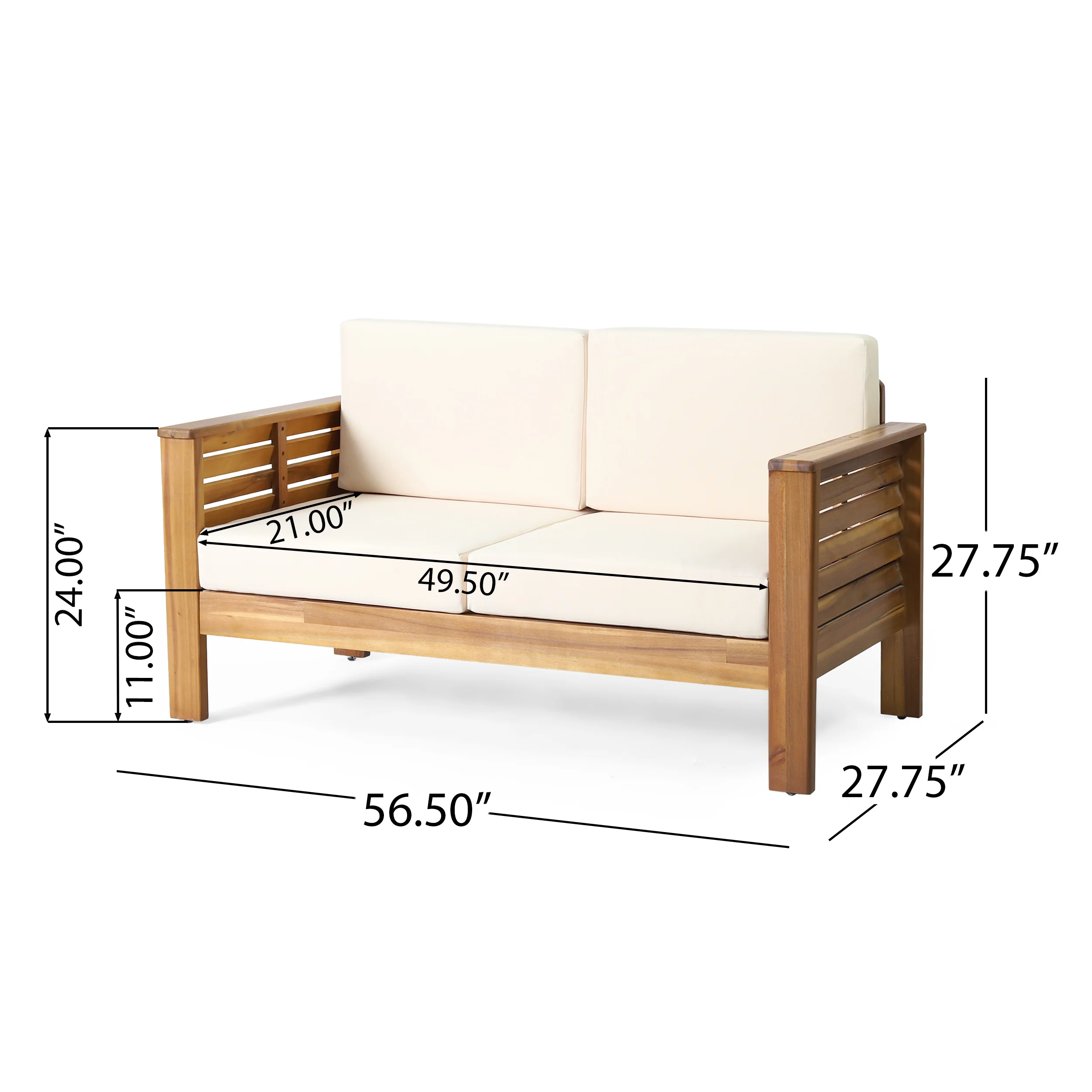 Rabun Outdoor Acacia Wood Loveseat and Coffee Table Set with Cushions - furnishings