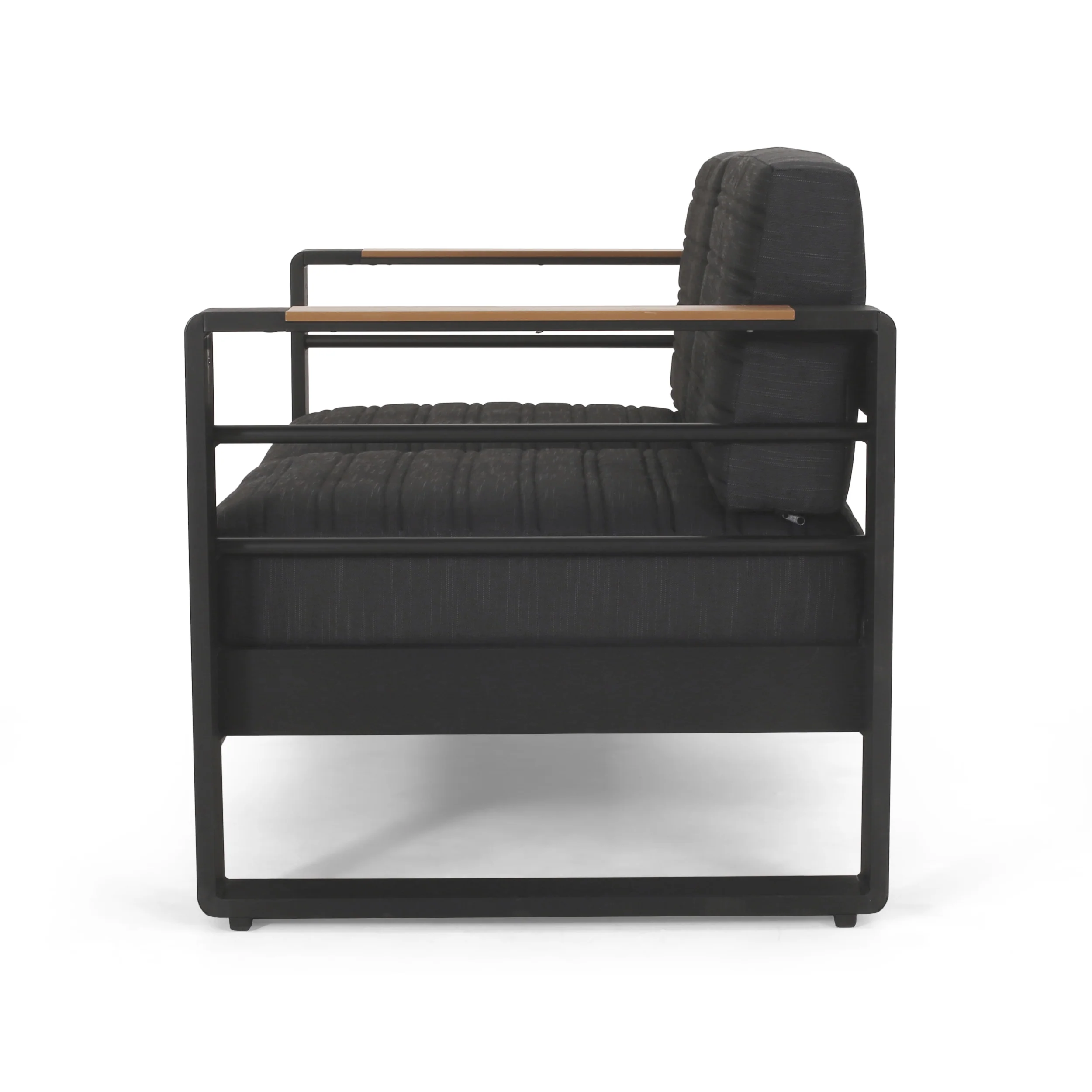 Neffs Outdoor Aluminum 4 Seater Chat Set with Fire Pit, Black, Natural, and Dark Gray - furnishings