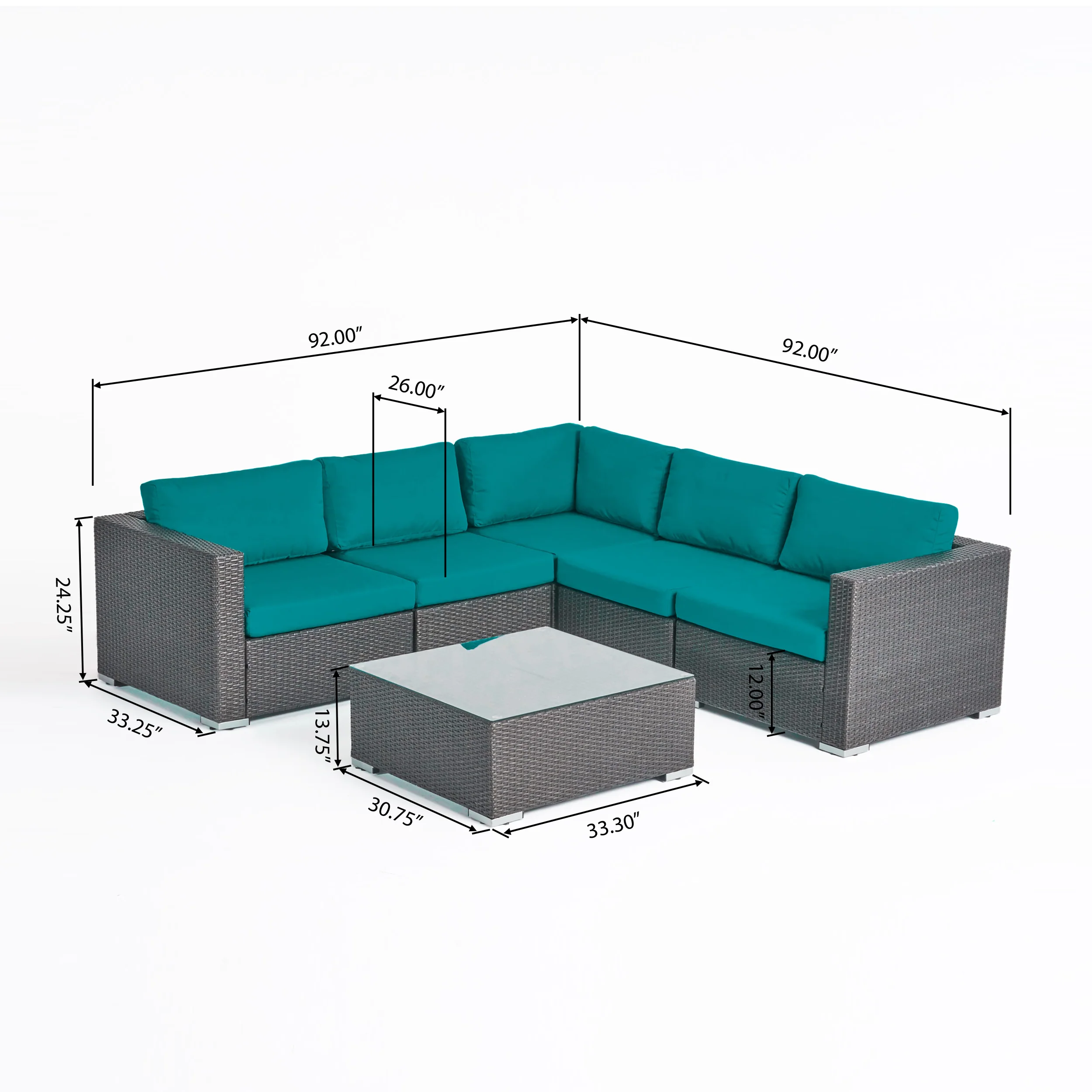 Kyra Outdoor 5 Seater Wicker Sectional Sofa Set with Sunbrella Cushions - furnishings