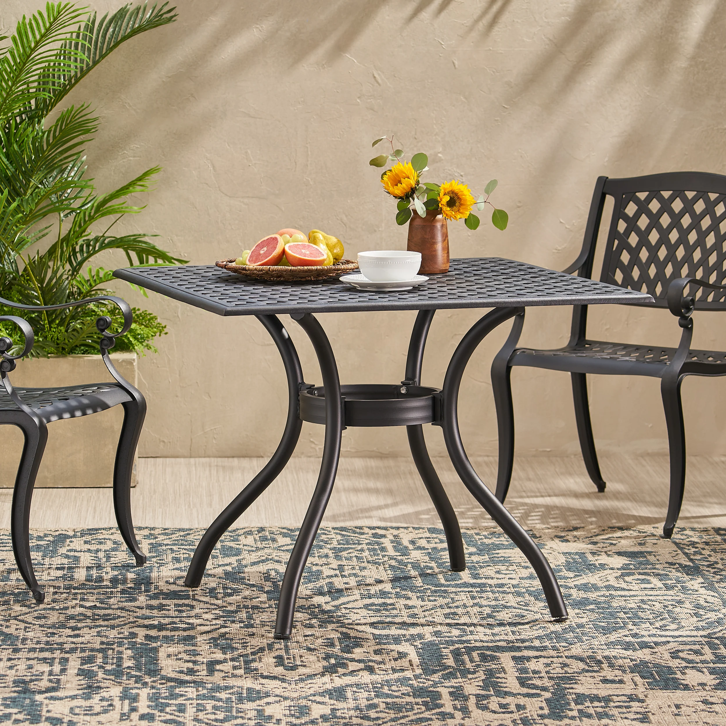 Auberge Oudoor Patio Black Cast Aluminum Square Table - furnishings