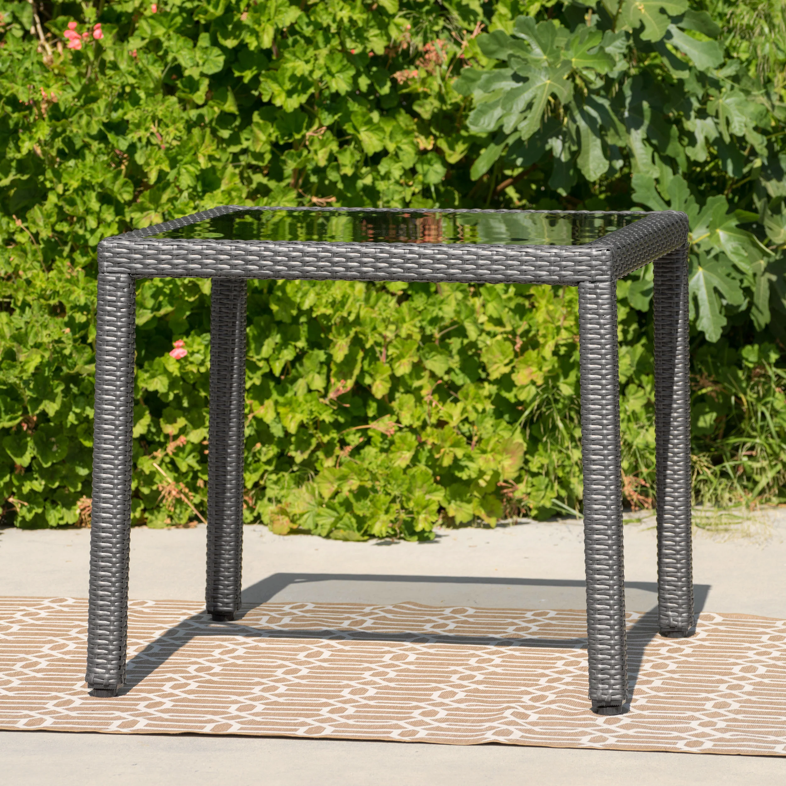 San Tropez Outdoor Wicker Dining Table with Glass Top - furnishings
