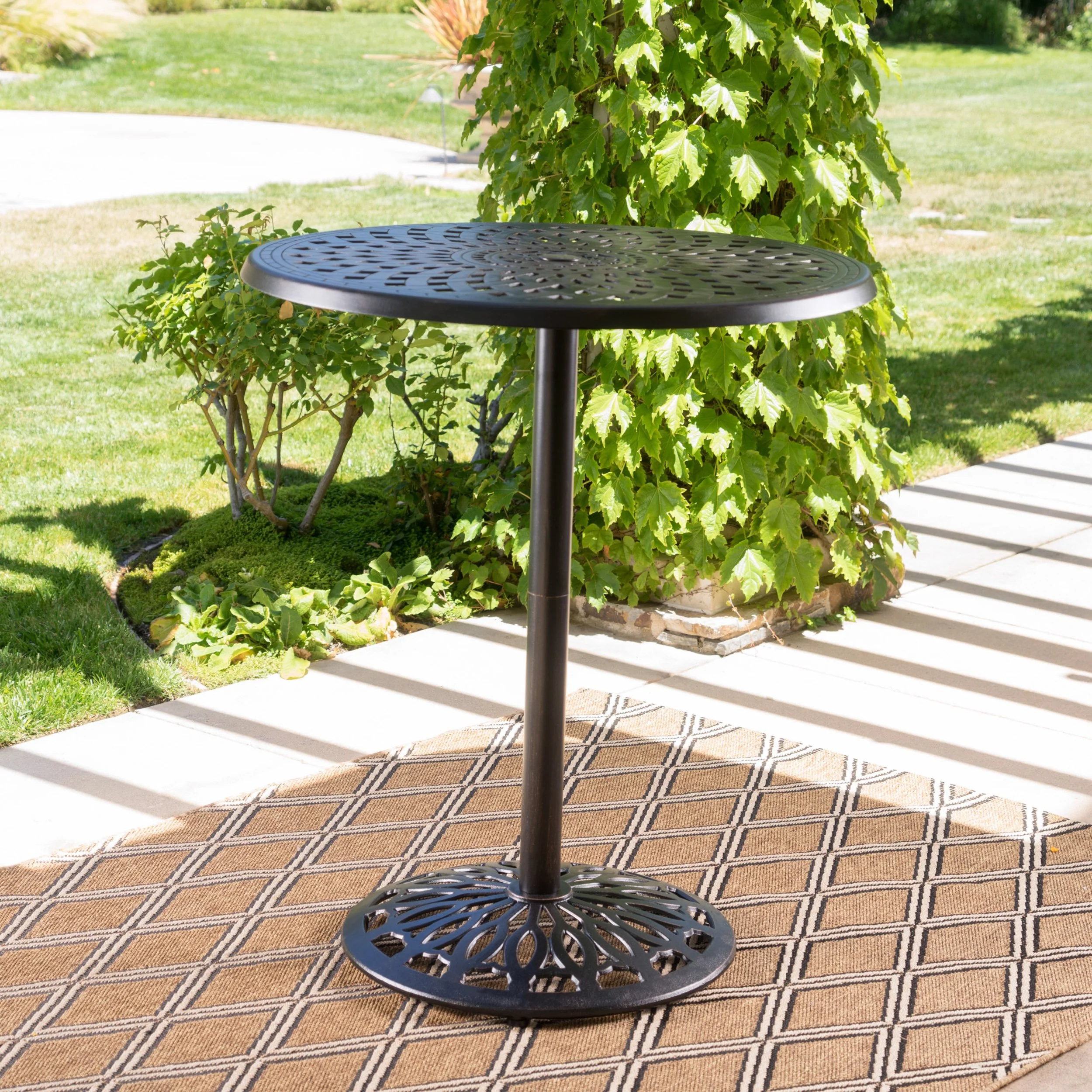 Arianna Outdoor Cast Aluminum Patina Copper Bar Table - furnishings