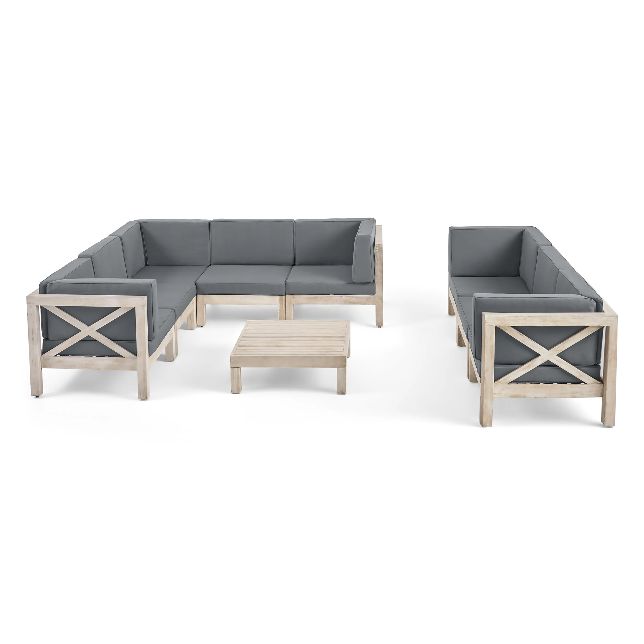 Cynthia Outdoor Acacia Wood 8 Seater Sectional Sofa Set with Coffee Table - furnishings