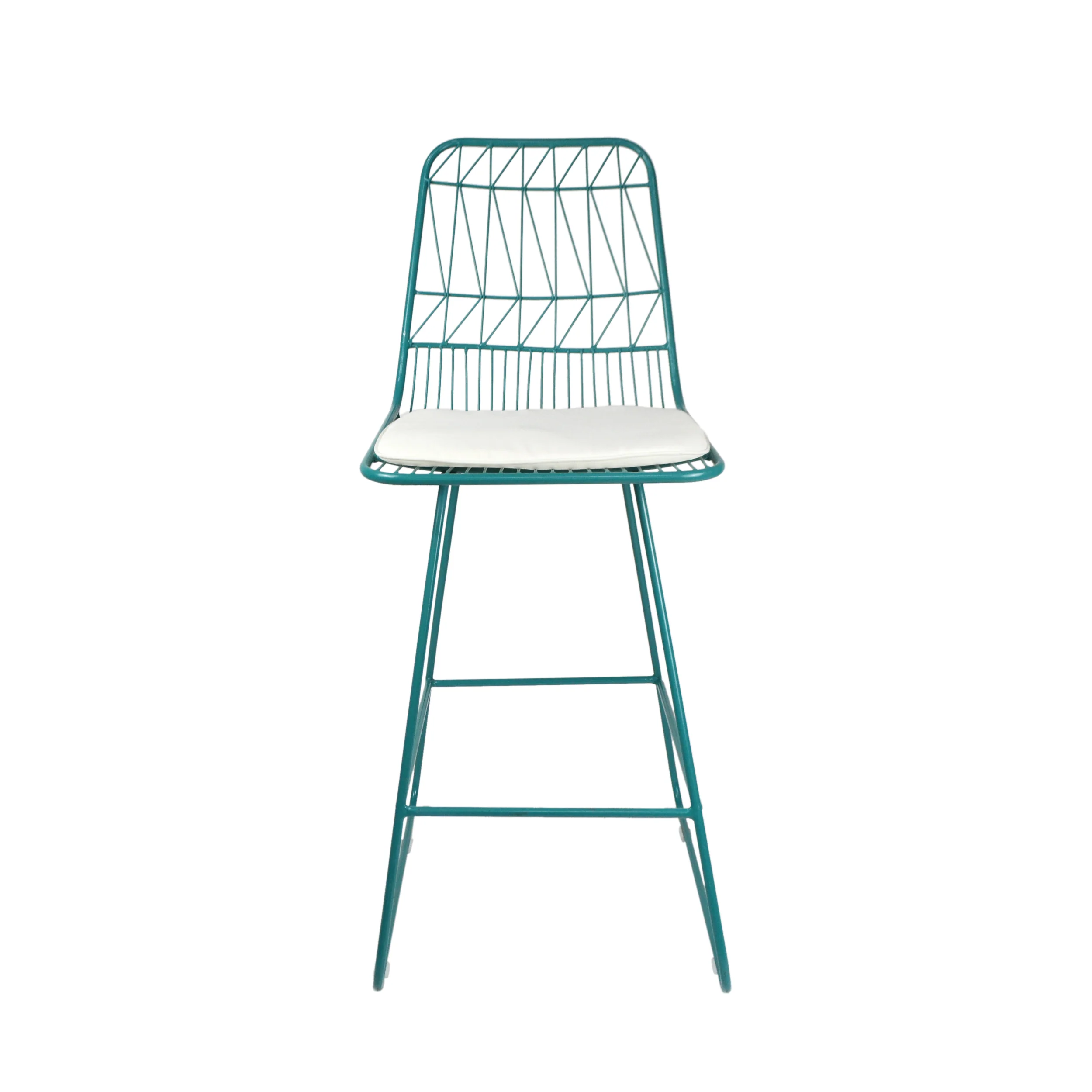 Ella Outdoor Wire Counter Stools with Cushions (Set of 4), Teal and Ivory - furnishings