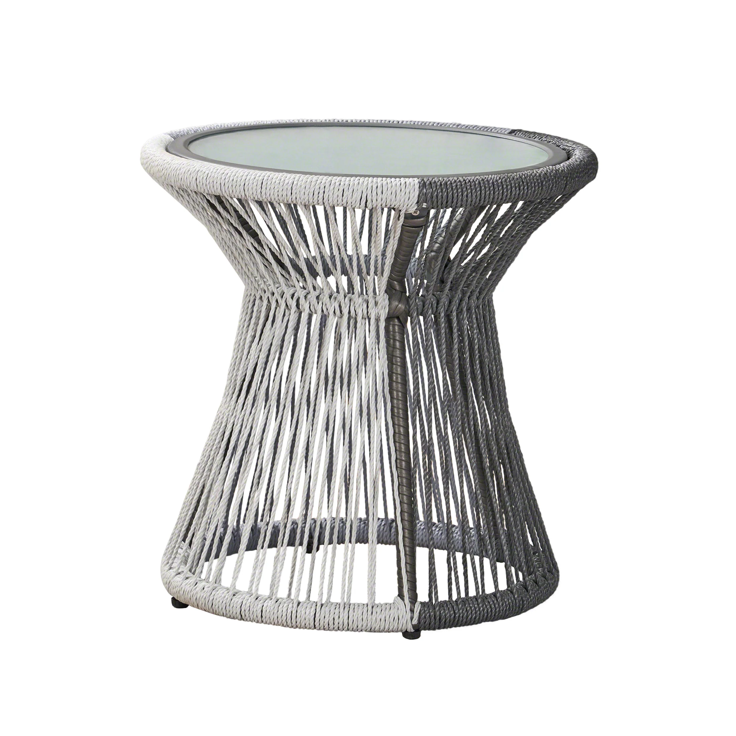 Connie Outdoor 3 Piece Rope and Steel Chat Set, Gray Finish and White - furnishings