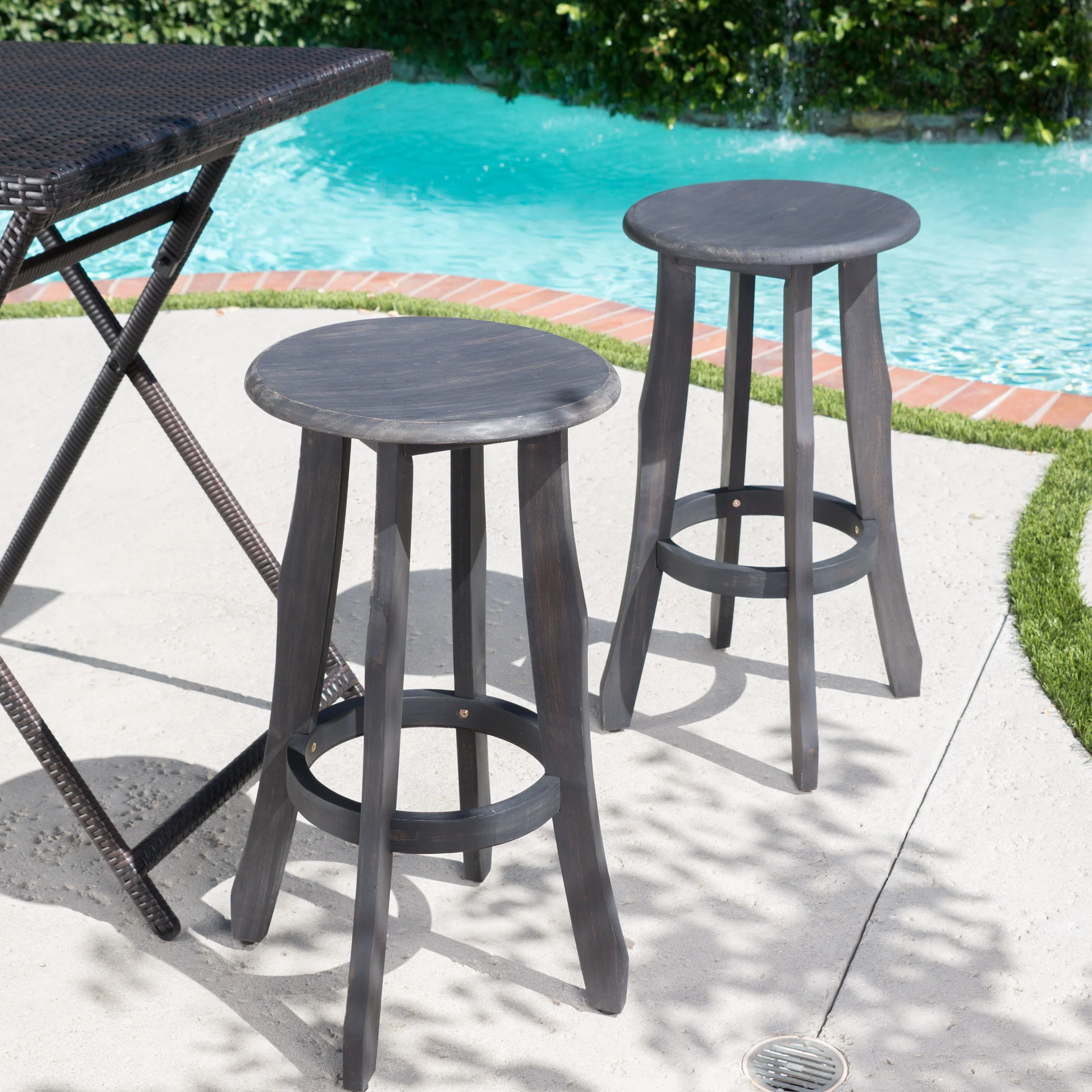 Primrose 30-Inch Outdoor Dark Grey Finished Acacia Wood Barstools - furnishings