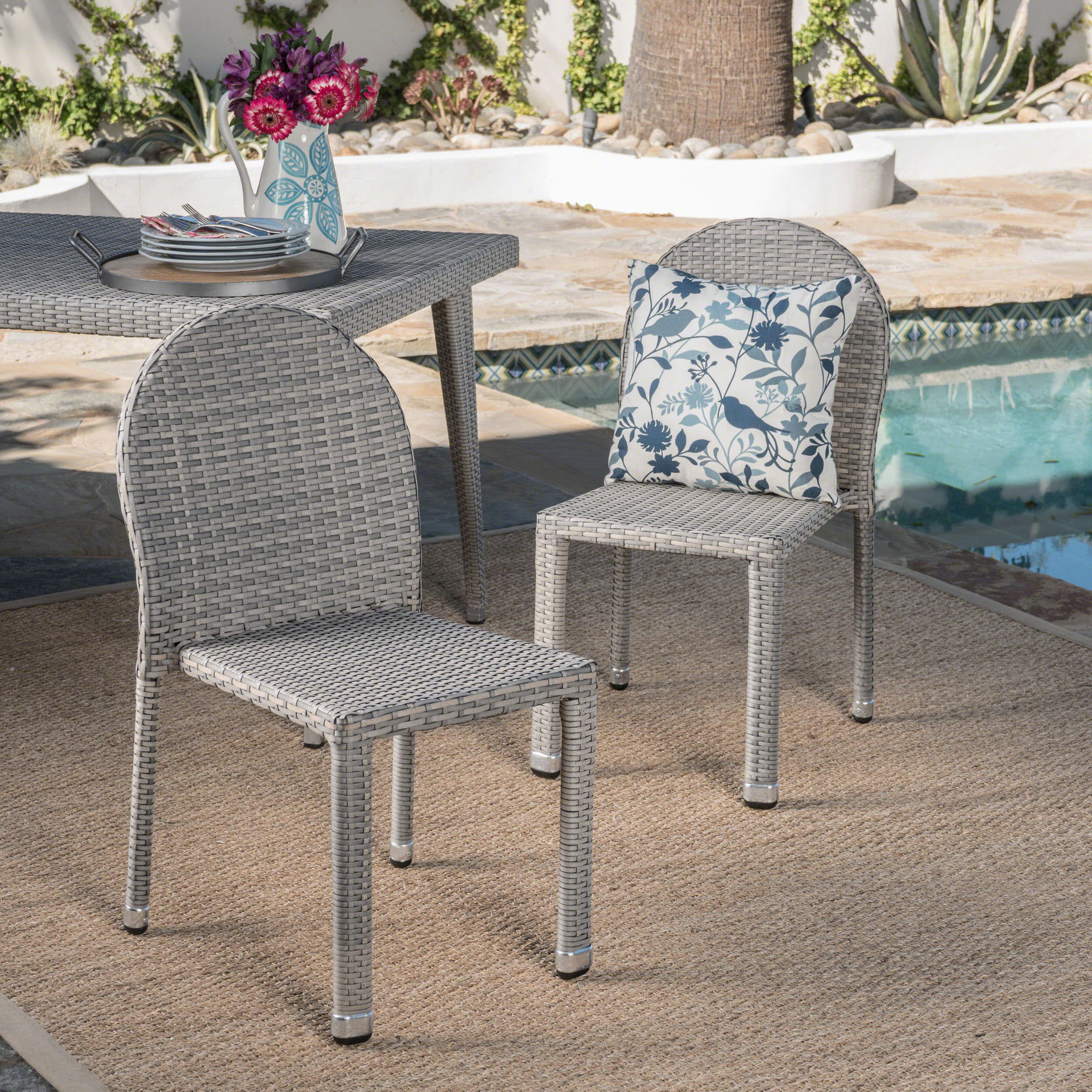 Ava Outdoor Aluminum Frame Wicker Stackable Dining Chairs - Set of 2 - furnishings