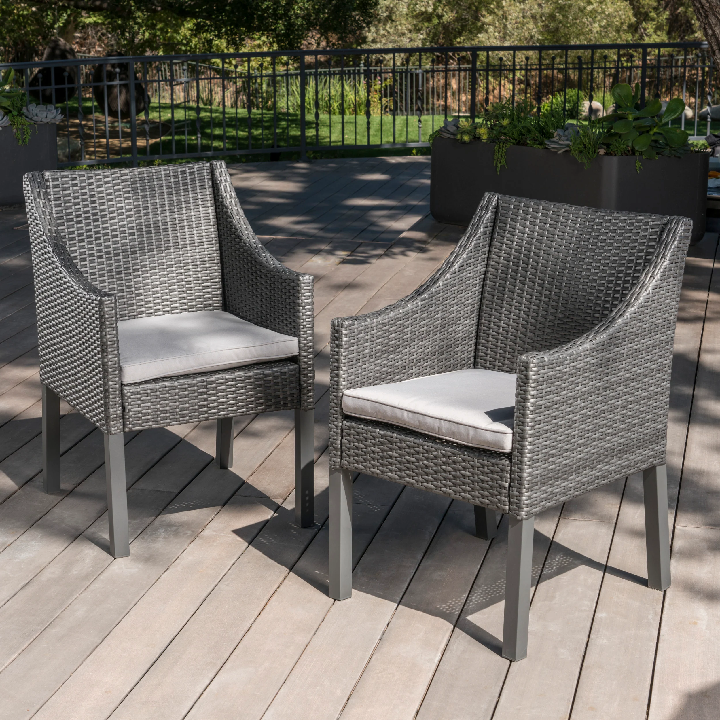Antioch Outdoor Wicker Dining Chairs with Water Resistant Cushions (Set of 2) - furnishings