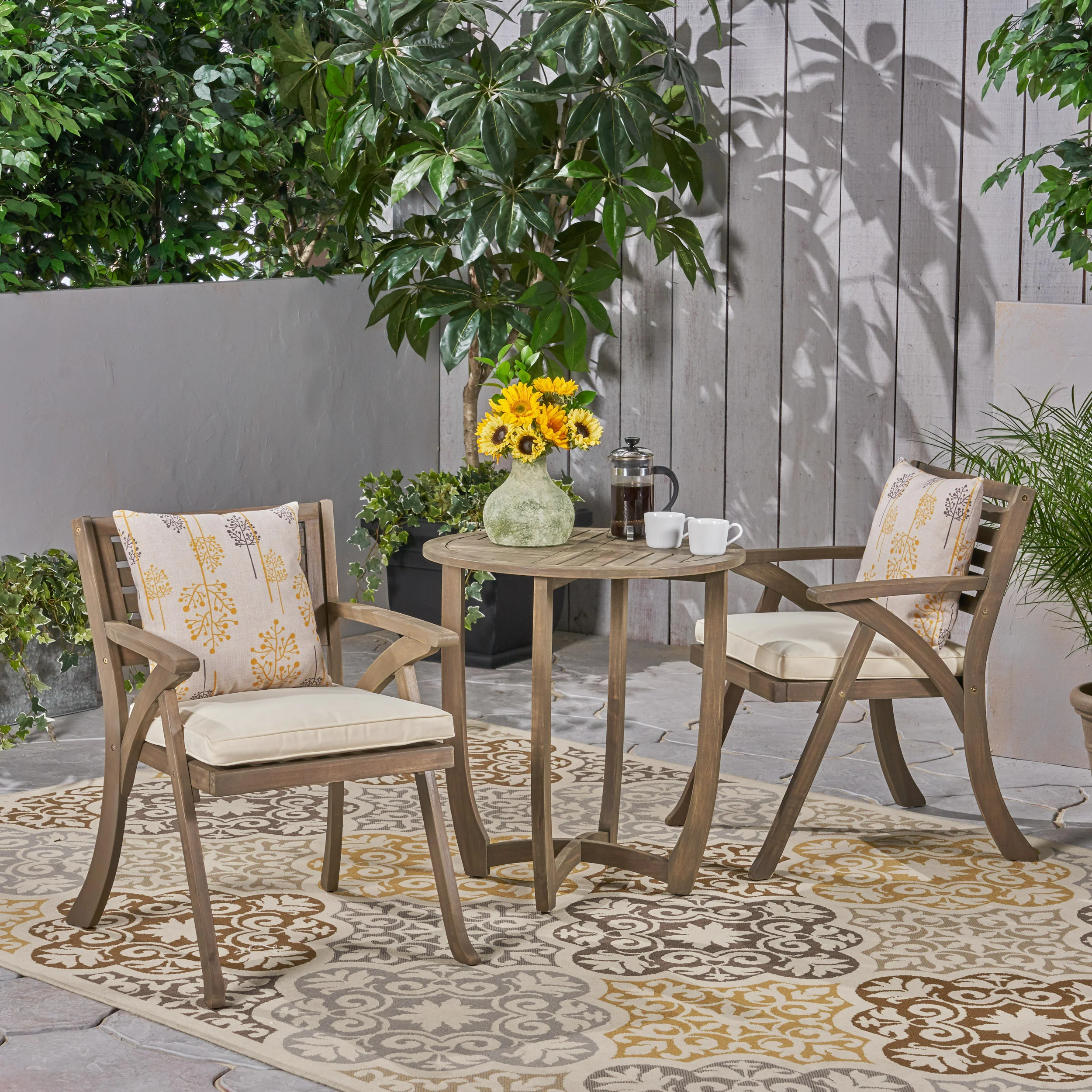 Yakub Outdoor 2-Seater Acacia Wood Bistro Set - furnishings