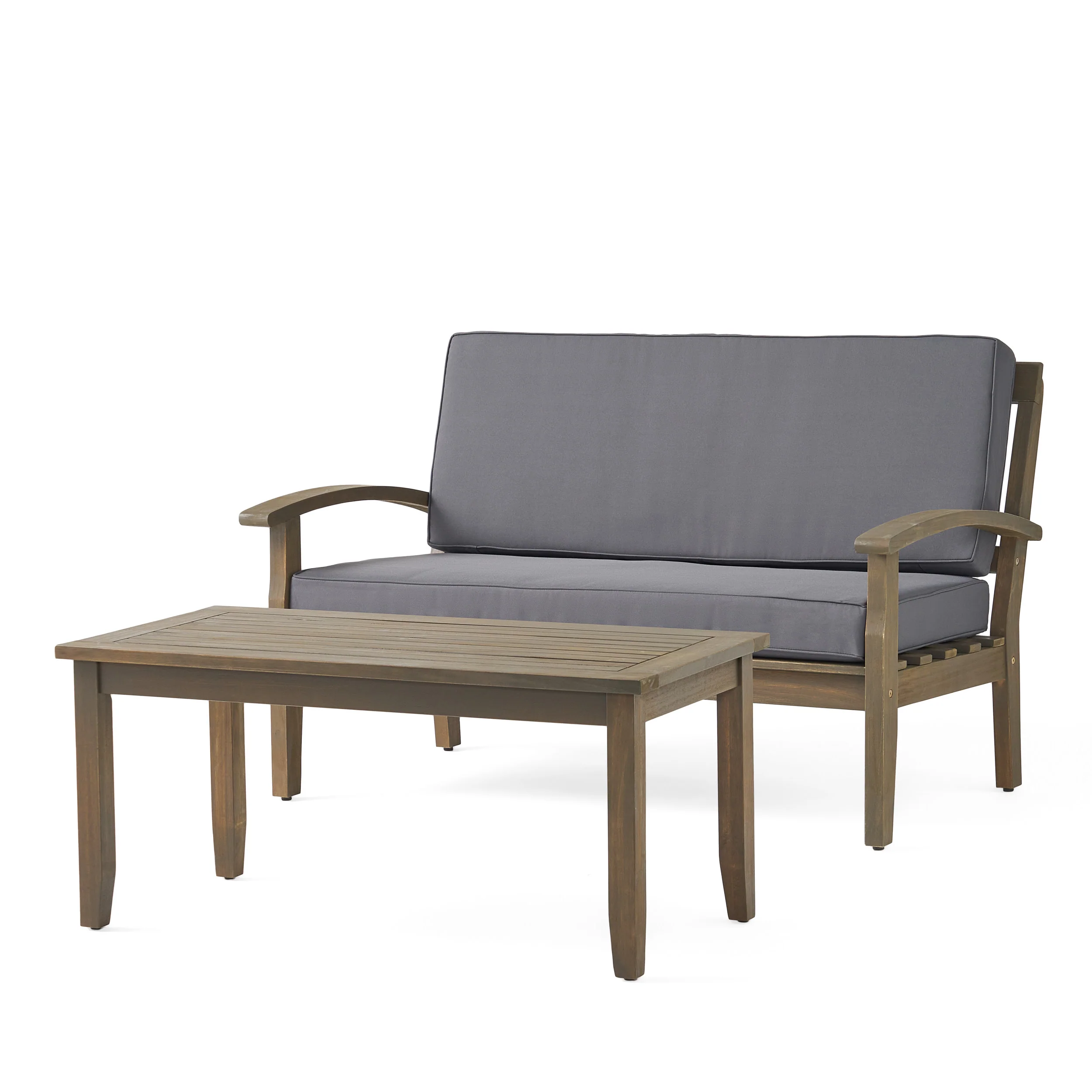 Preston Outdoor Acacia Wood Loveseat and Coffee Table - furnishings