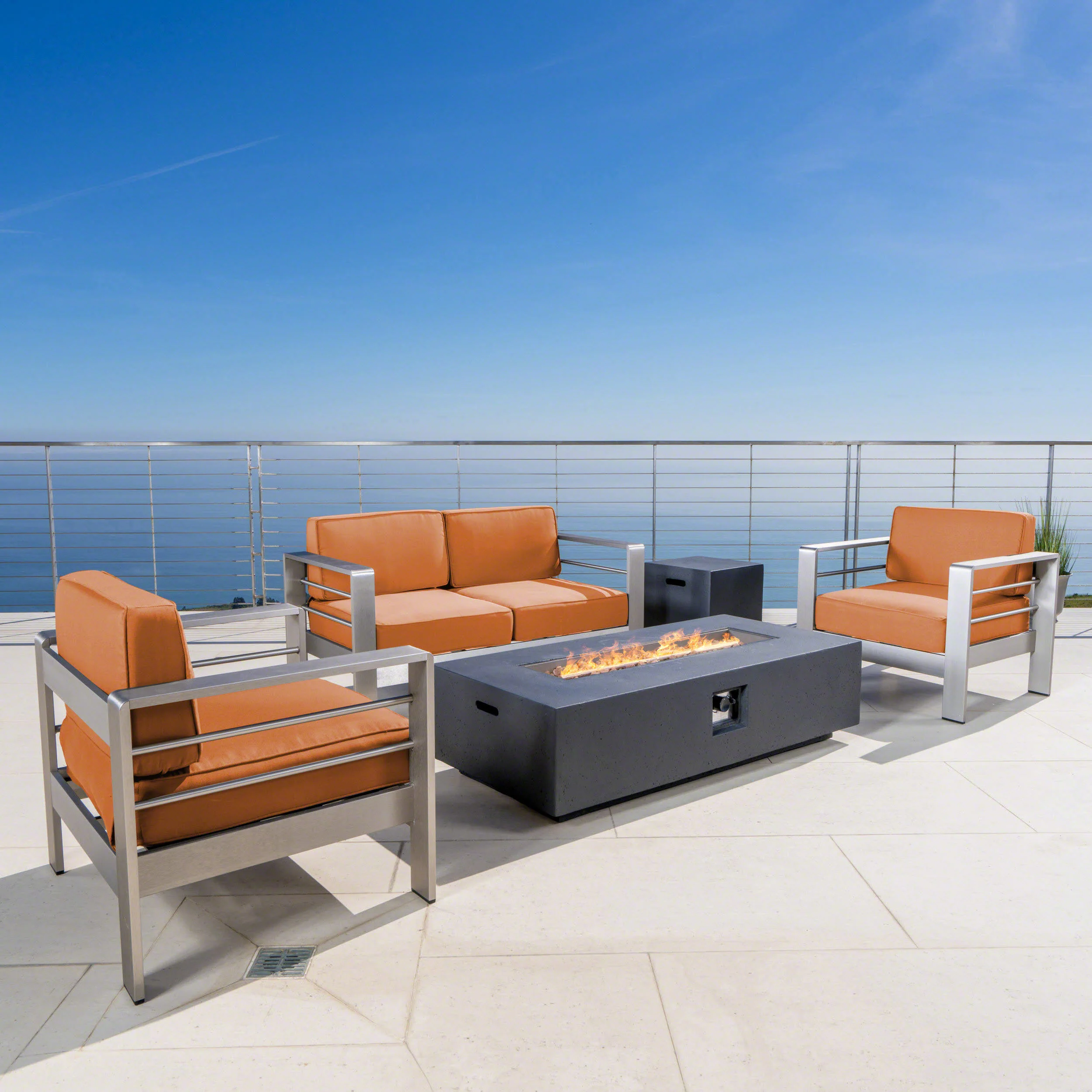 Crested Bay Outdoor 5 Piece Chat Set with Cushions and Fire Pit - furnishings