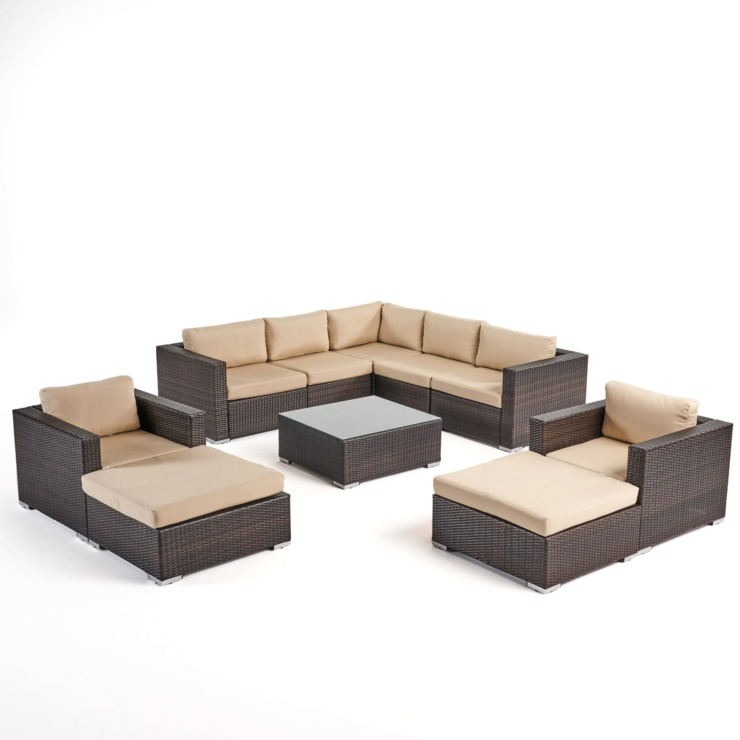 Kyra Outdoor 7 Seater Wicker Sectional Sofa Set with Sunbrella Cushions - furnishings