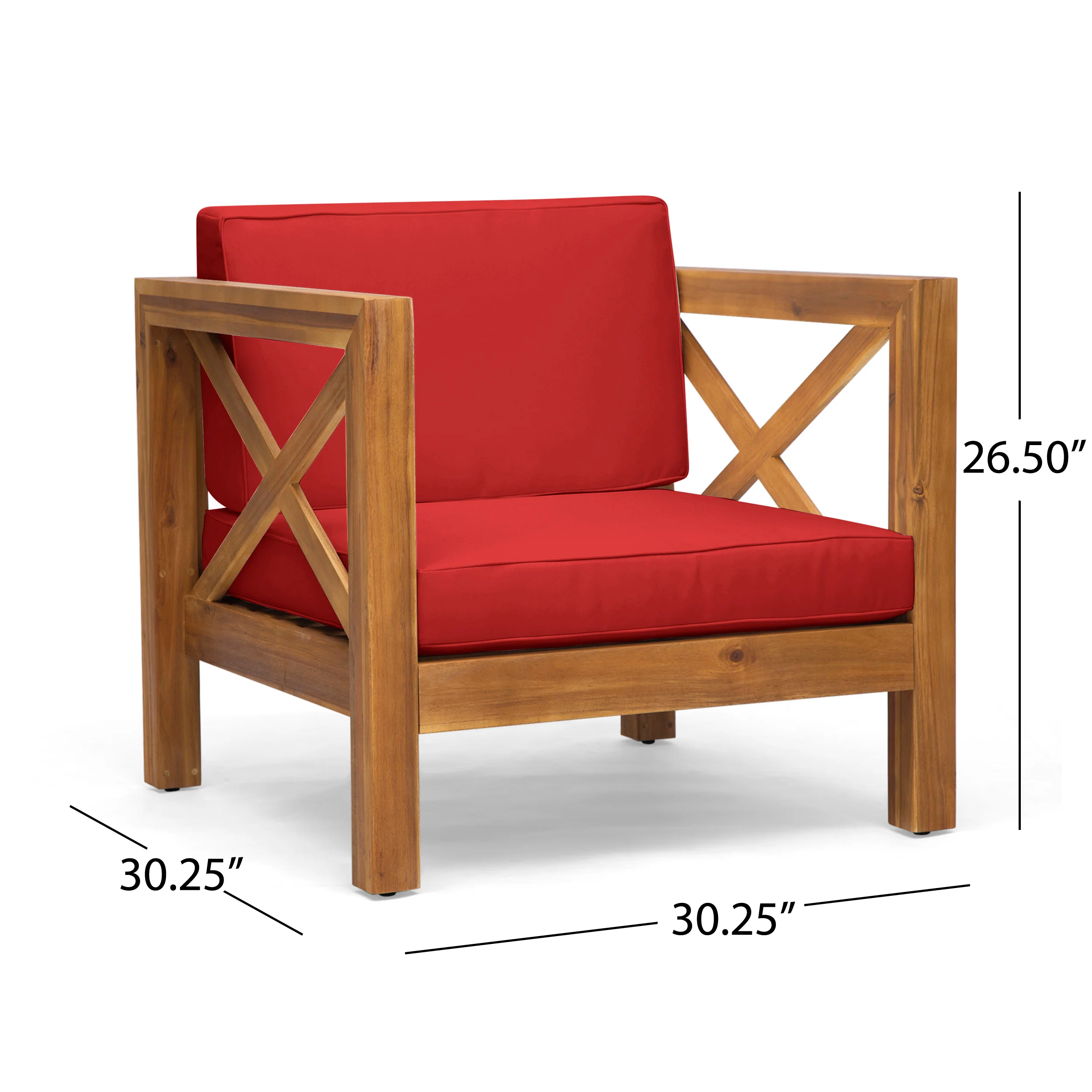 Indira Outdoor Acacia Wood Club Chair with Cushion - furnishings