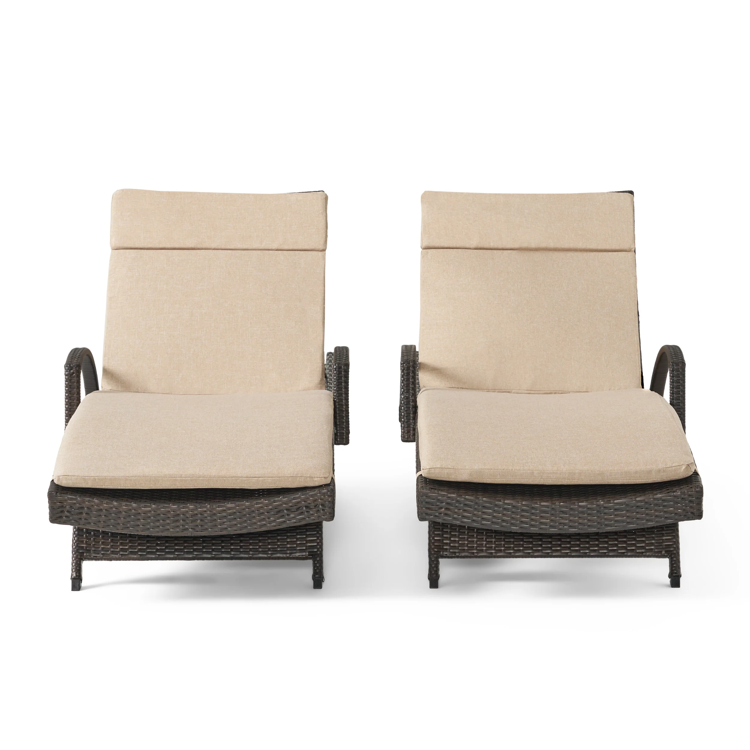 Lakeport Outdoor Wicker Armed Chaise Lounge Chairs w/ Cushions (set of 2) - furnishings