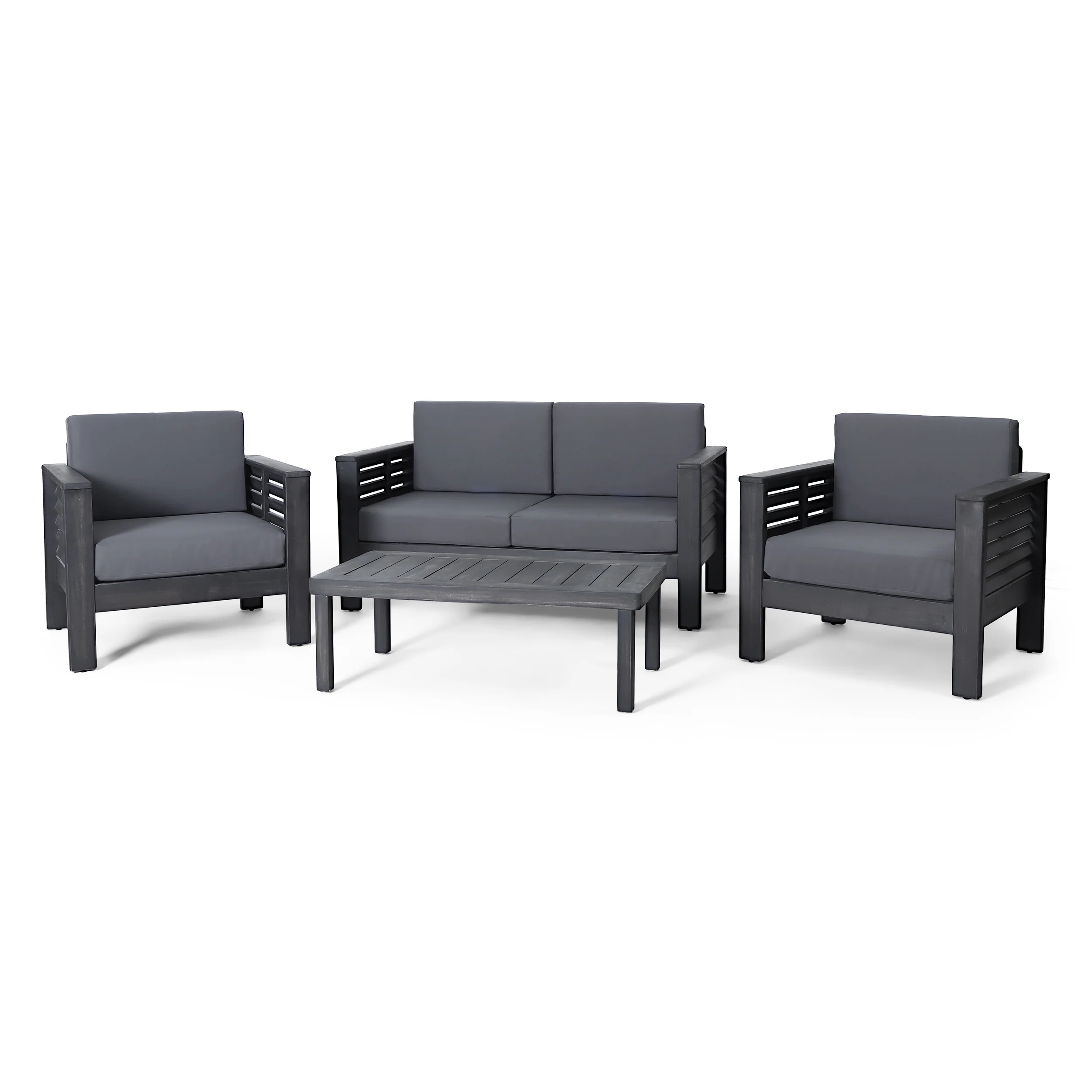 Rabun Outdoor Acacia Wood 4 Seater Chat Set with Cushions - furnishings