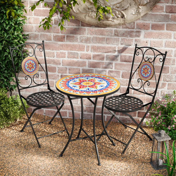 Eamone Outdoor Patio Chat Set, Ceramic Tile, Iron - furnishings