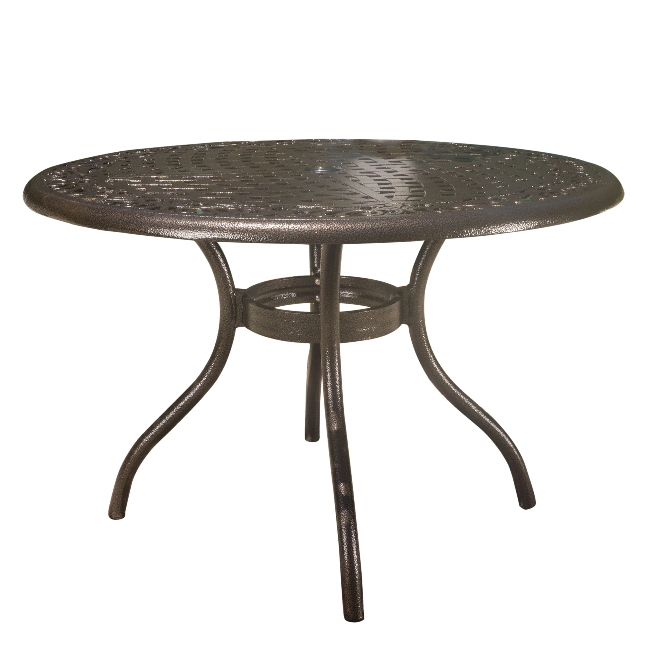 Kiawah Outdoor Circular Bronze Cast Aluminum Dining Table with Umbrella Hole - furnishings