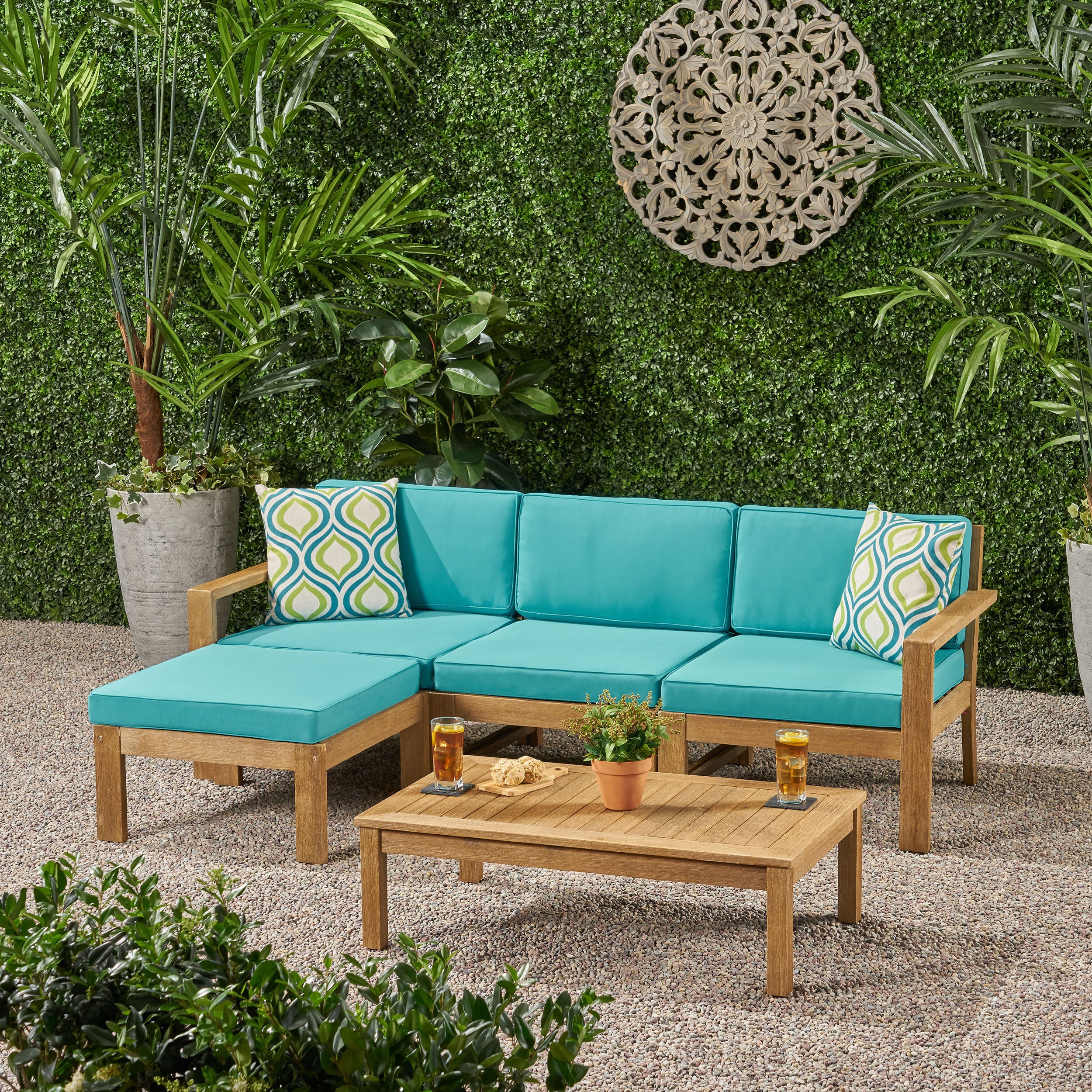 Makayla Ana Outdoor 3 Seater Acacia Wood Sofa Sectional with Cushions - furnishings