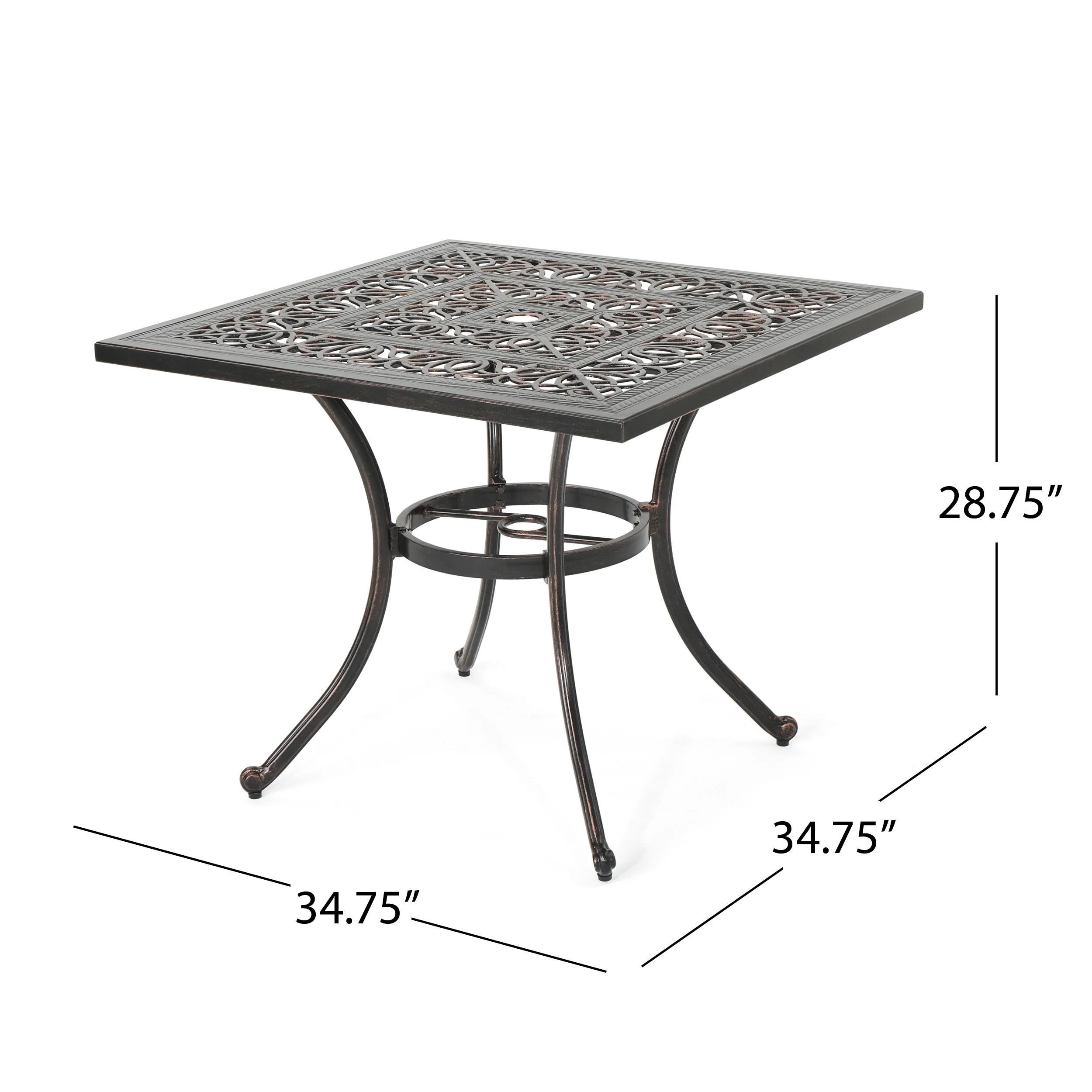 Jamie Outdoor Square Cast Aluminum Dining Table, Shiny Copper - furnishings