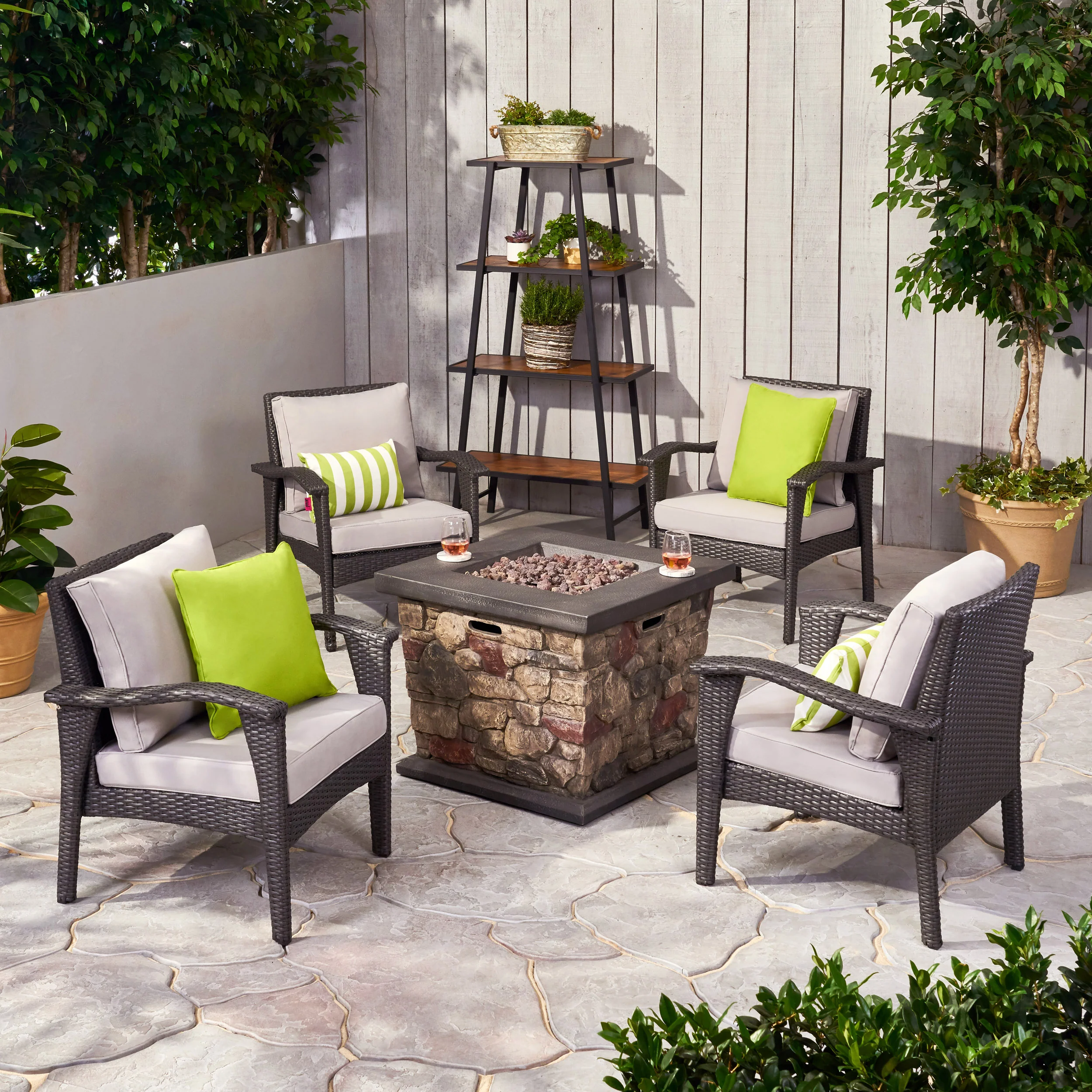Ella Outdoor 4 Club Chair Chat Set with Fire Pit - furnishings