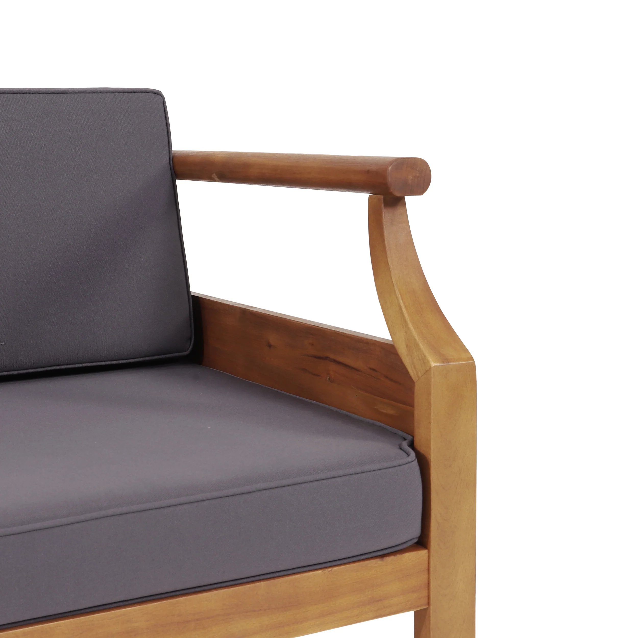 Bianca Outdoor Mid-Century Modern Acacia Wood 5 Seater Sectional Chat Set with Cushions, Teak and Dark Gray - furnishings
