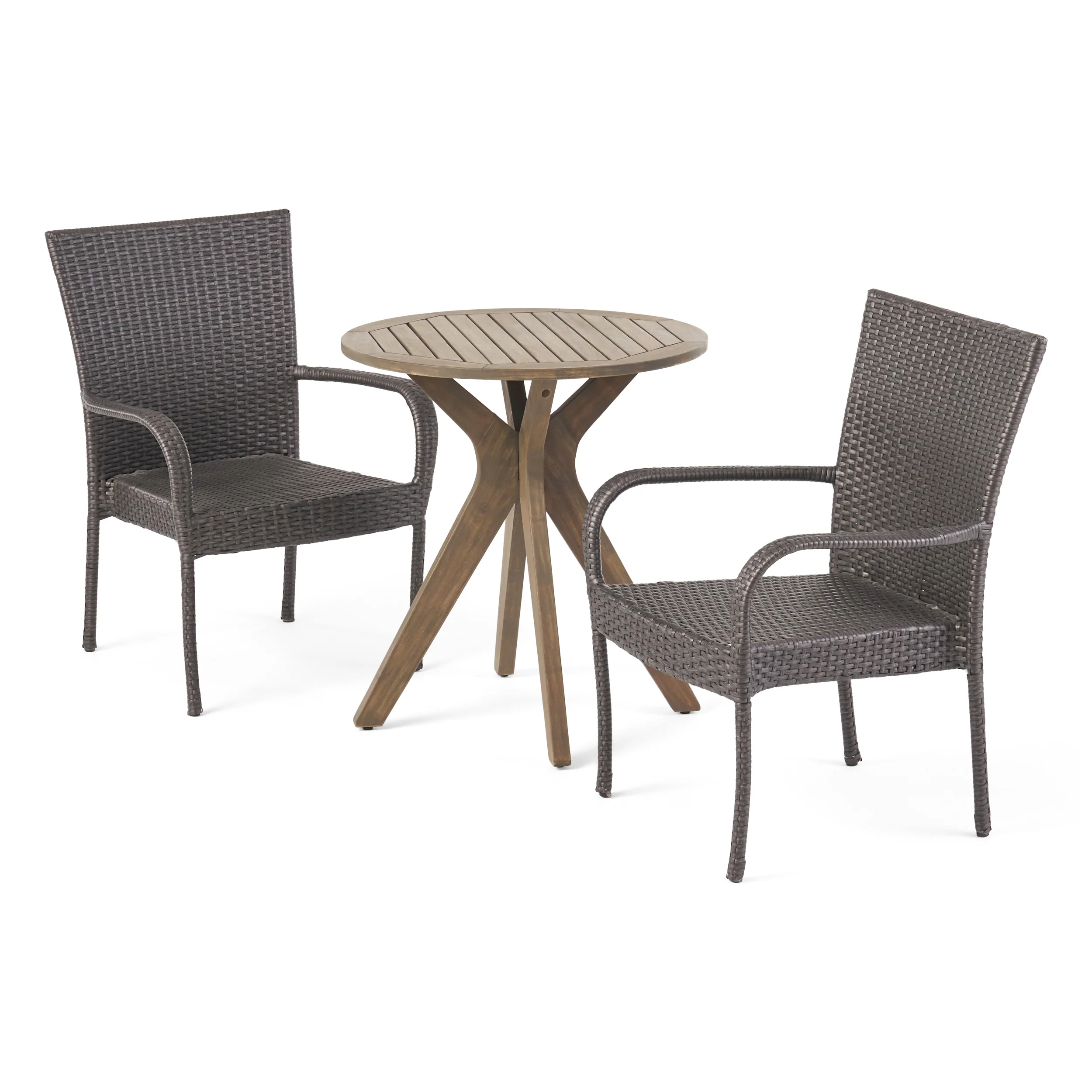 Franzburg Outdoor 3 Piece Acacia Wood and Wicker Bistro Set - furnishings