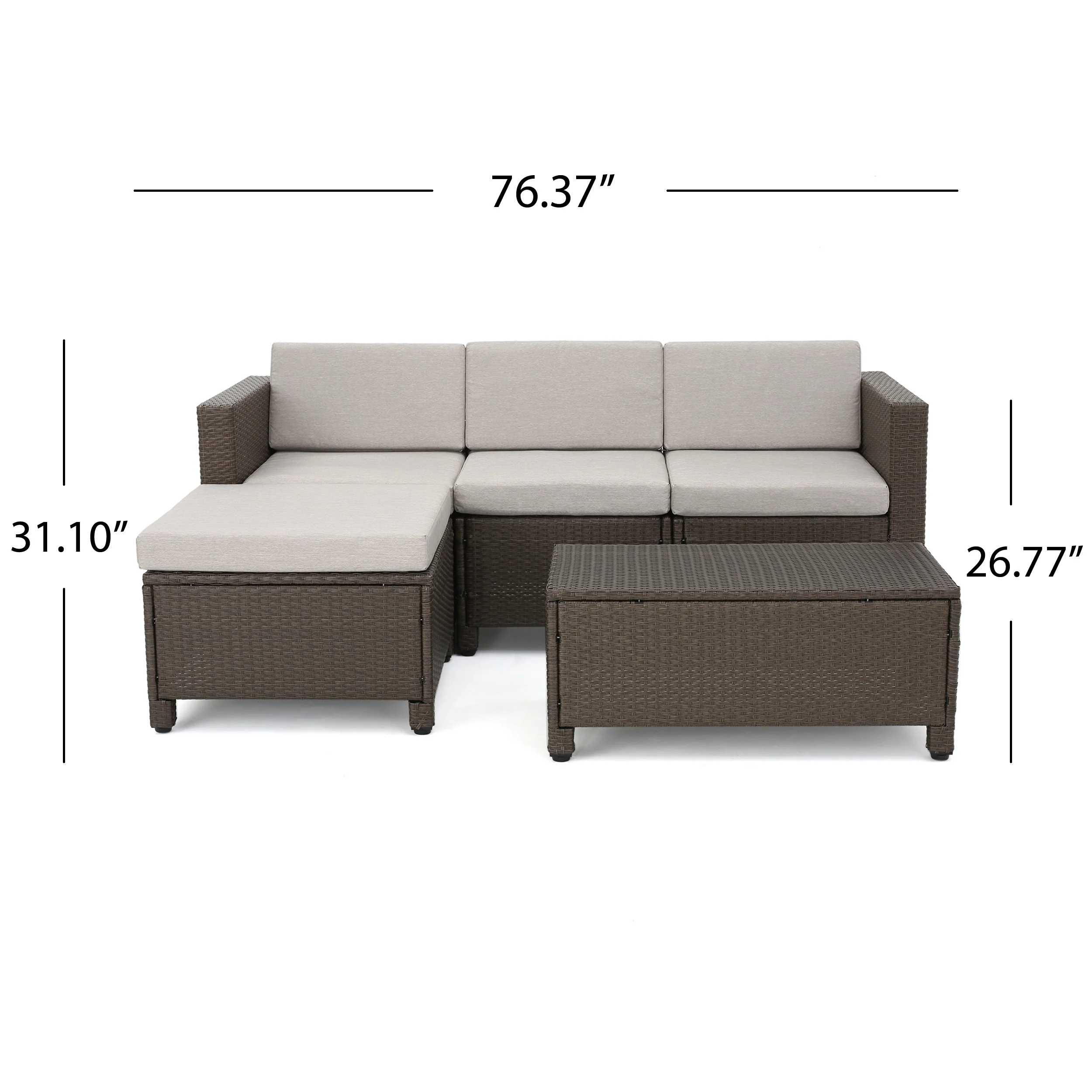 Budva Outdoor L-shape Brown Wicker Sofa w/ Ceramic Gray Cushions - furnishings