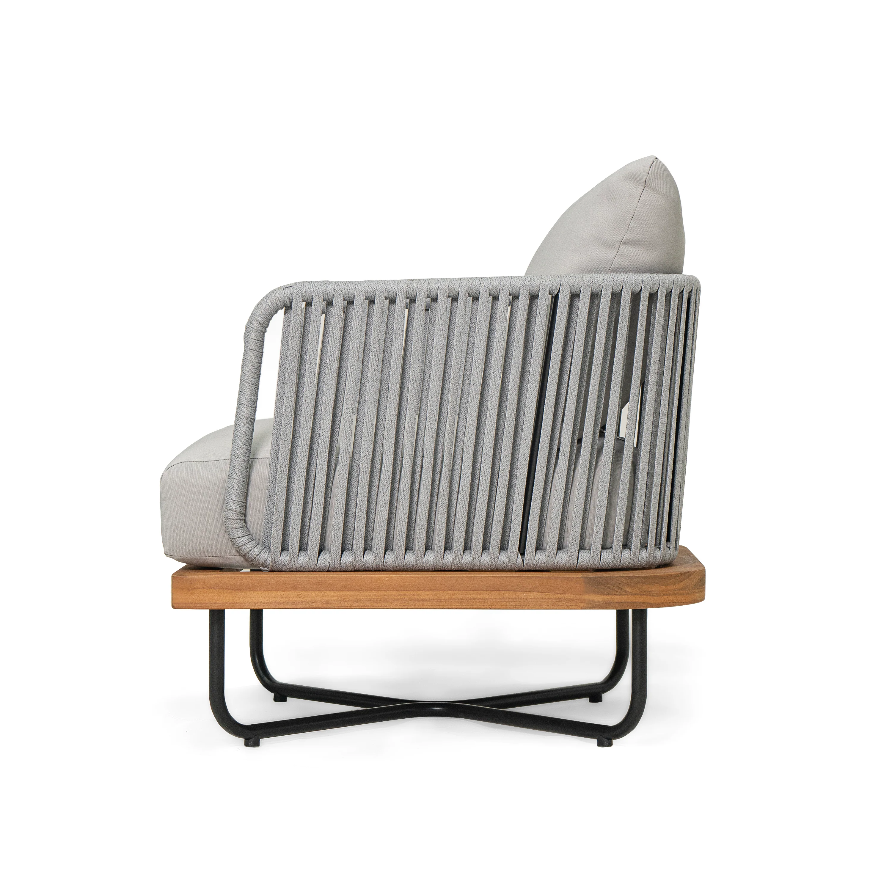 Caiuss Upholstered Outdoor Patio Acacia Wood Club Chair with Iron Base - furnishings