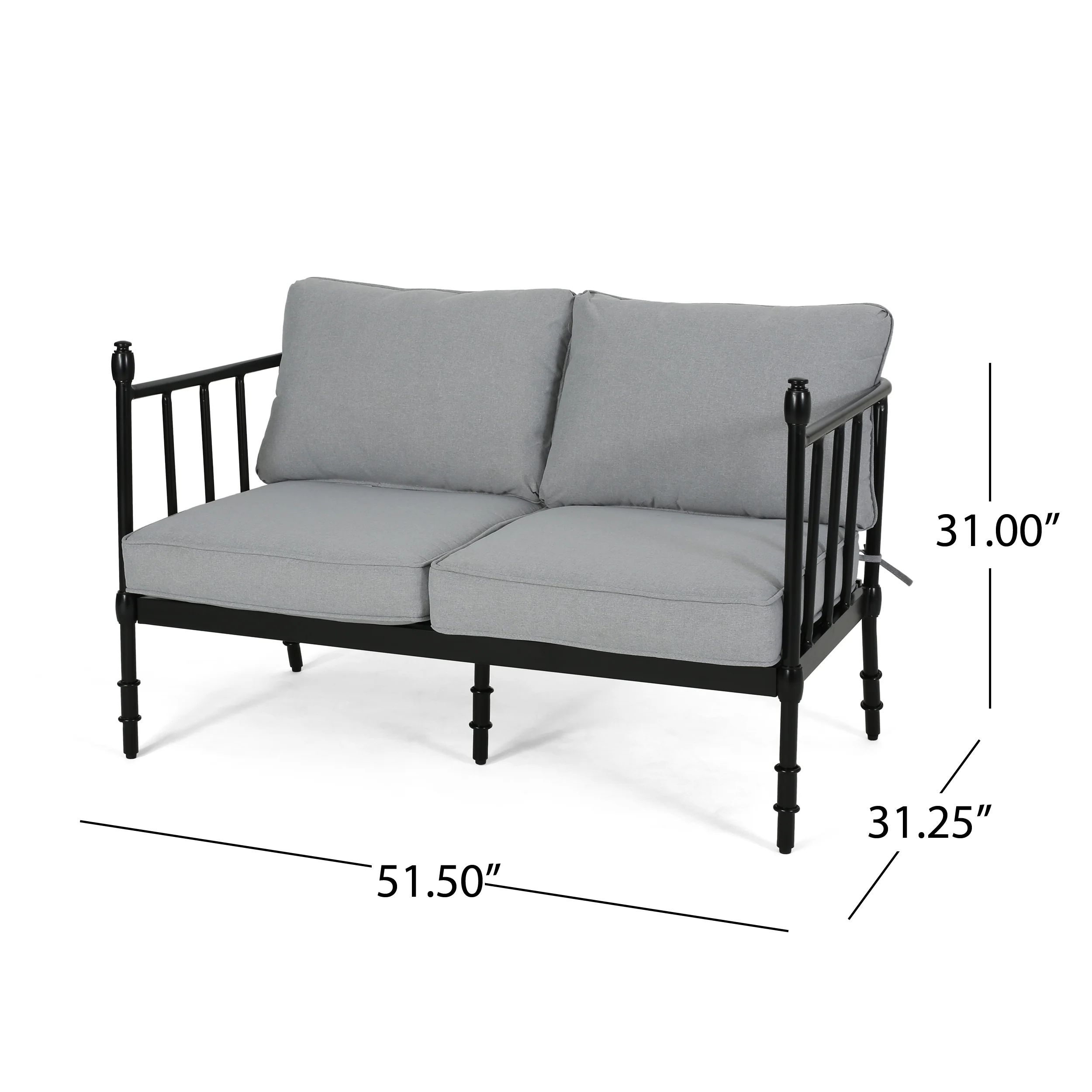 Francis Outdoor Aluminum Loveseat and Coffee Table with Cushions - furnishings