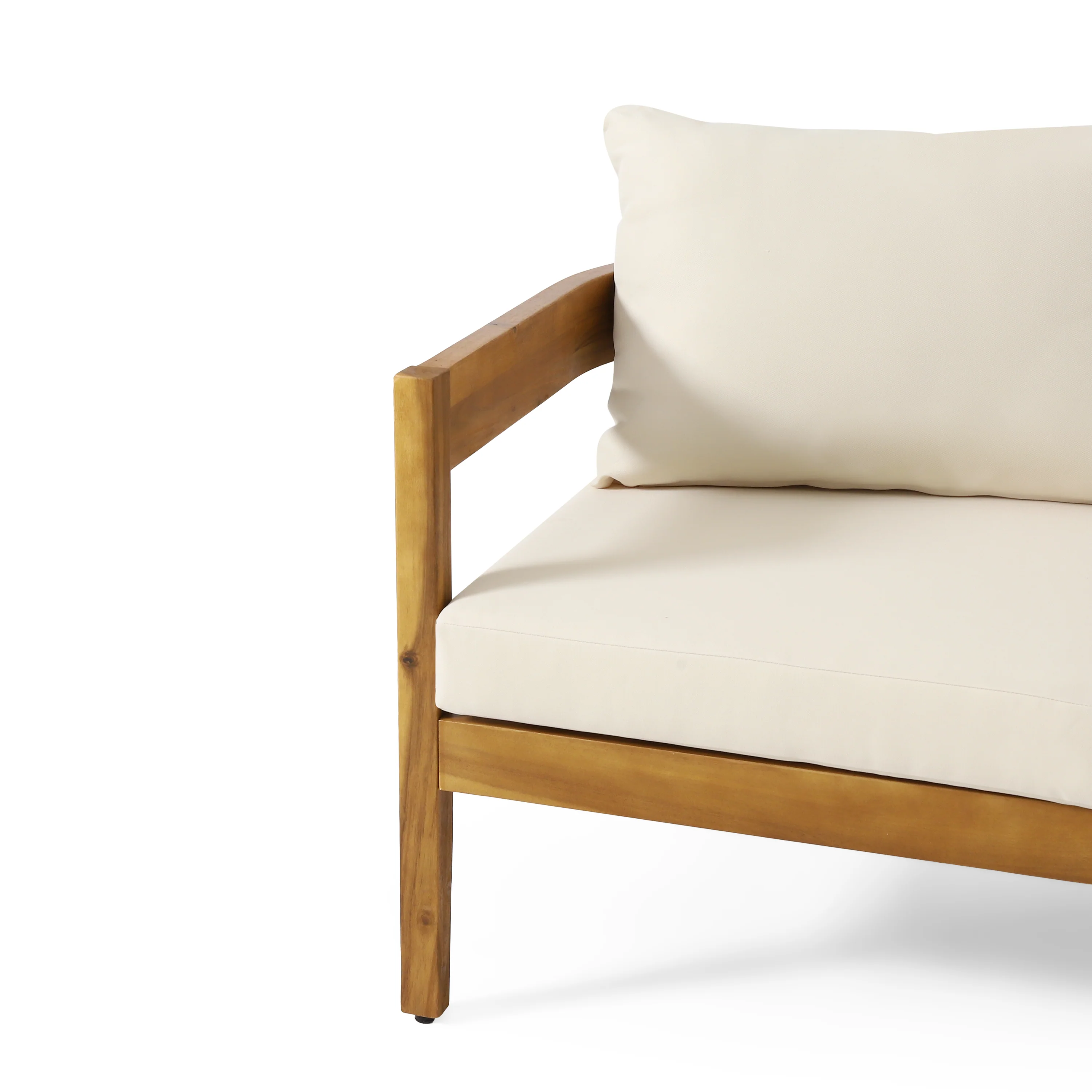 Brooklyn Outdoor Acacia Wood 3 Seater Sofa with Cushions, Teak and Beige - furnishings