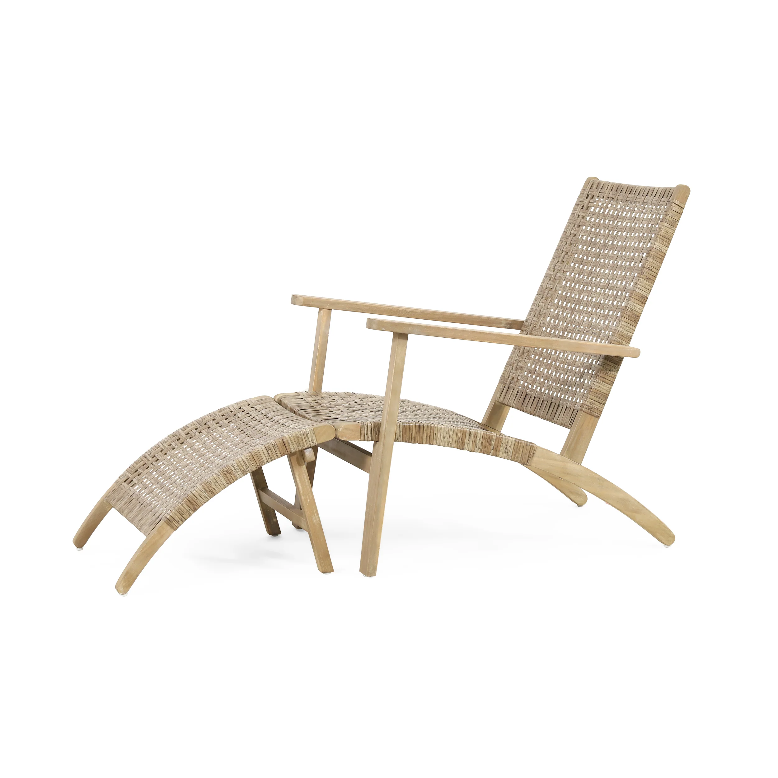 Arlost Outdoor Wicker Lounge Chair with Ottoman, Light Brown and Light Multibrown - furnishings