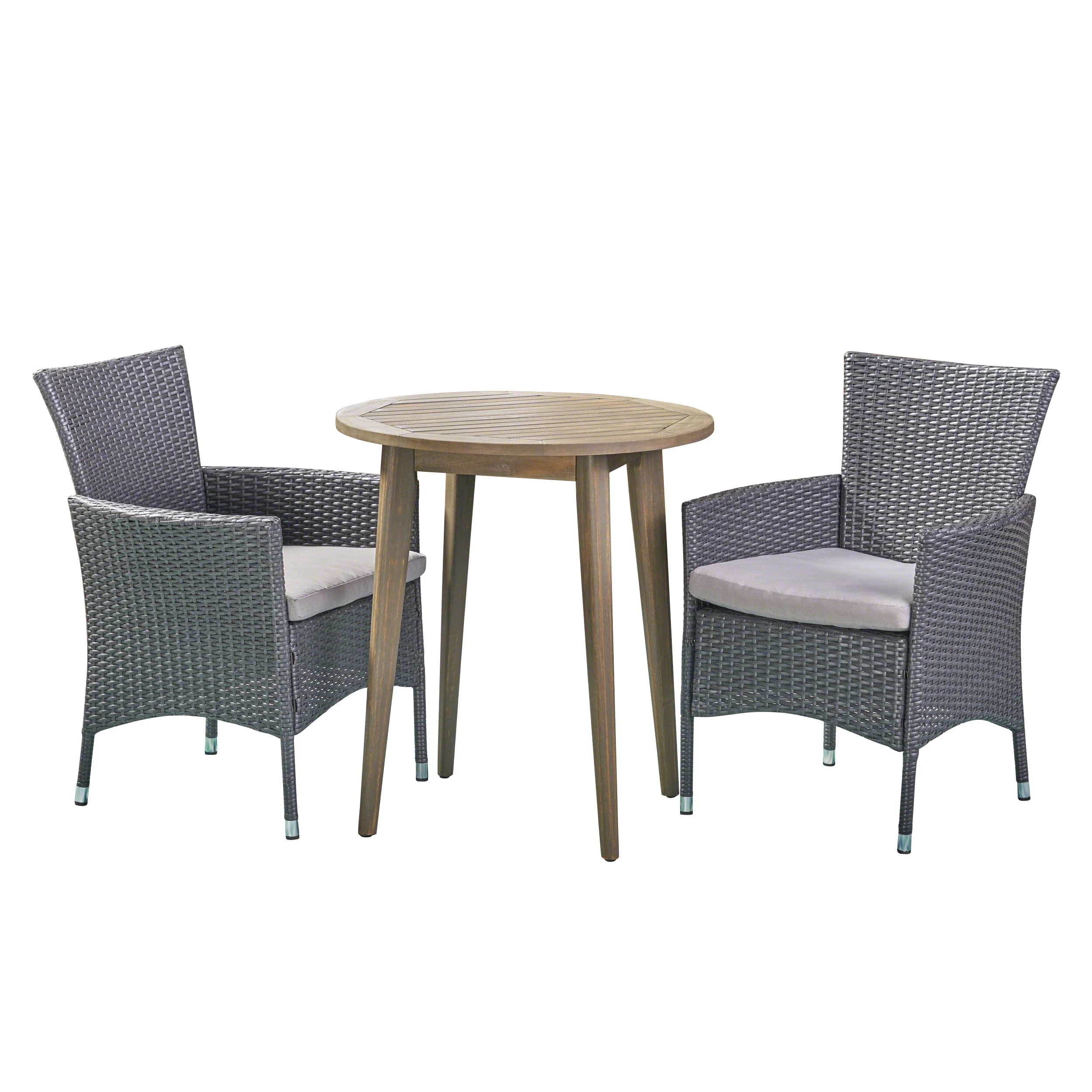 Land Outdoor 3 Piece Wood  and Wicker Bistro Set - furnishings