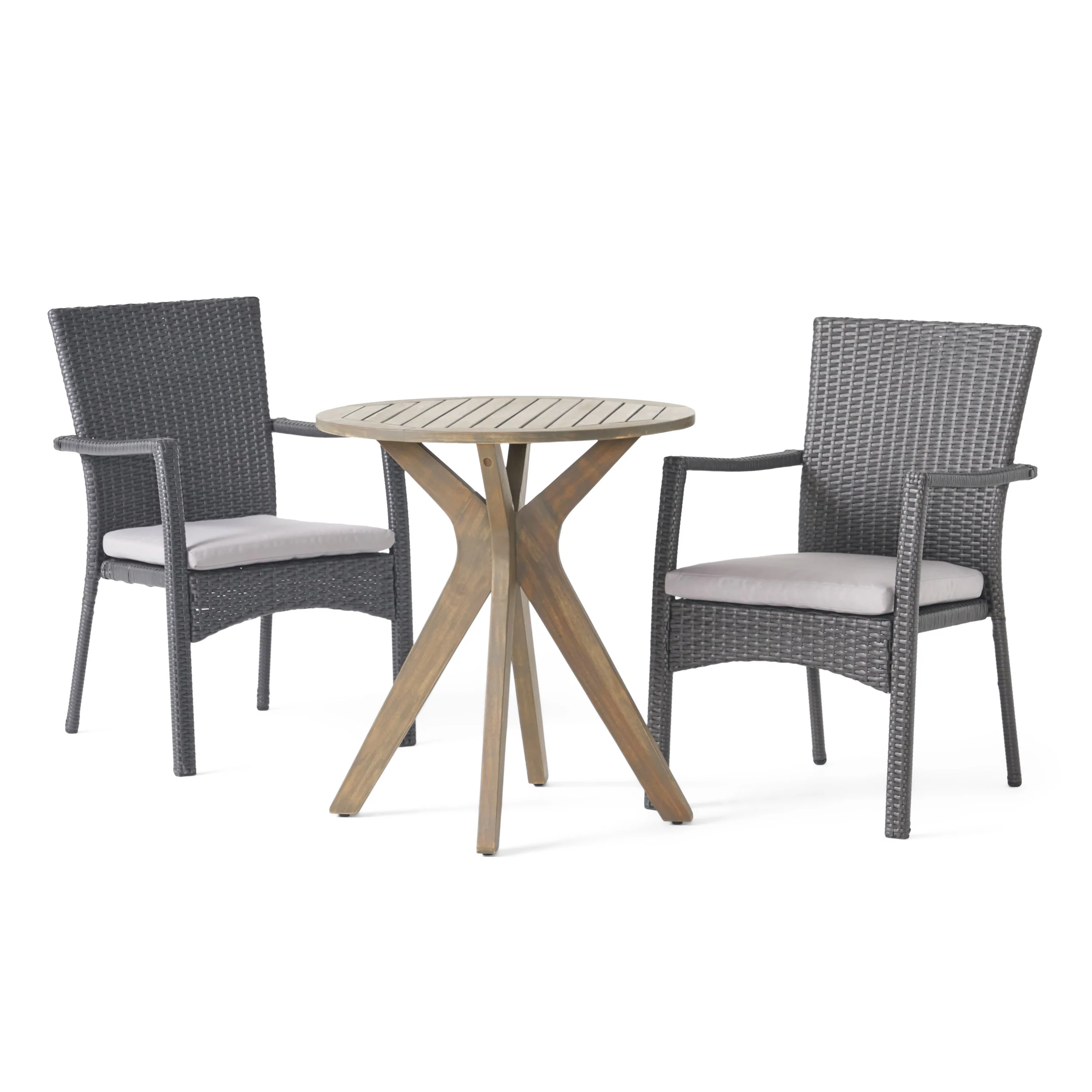Kohler Outdoor 3 Piece Acacia Wood and Wicker Bistro Set - furnishings