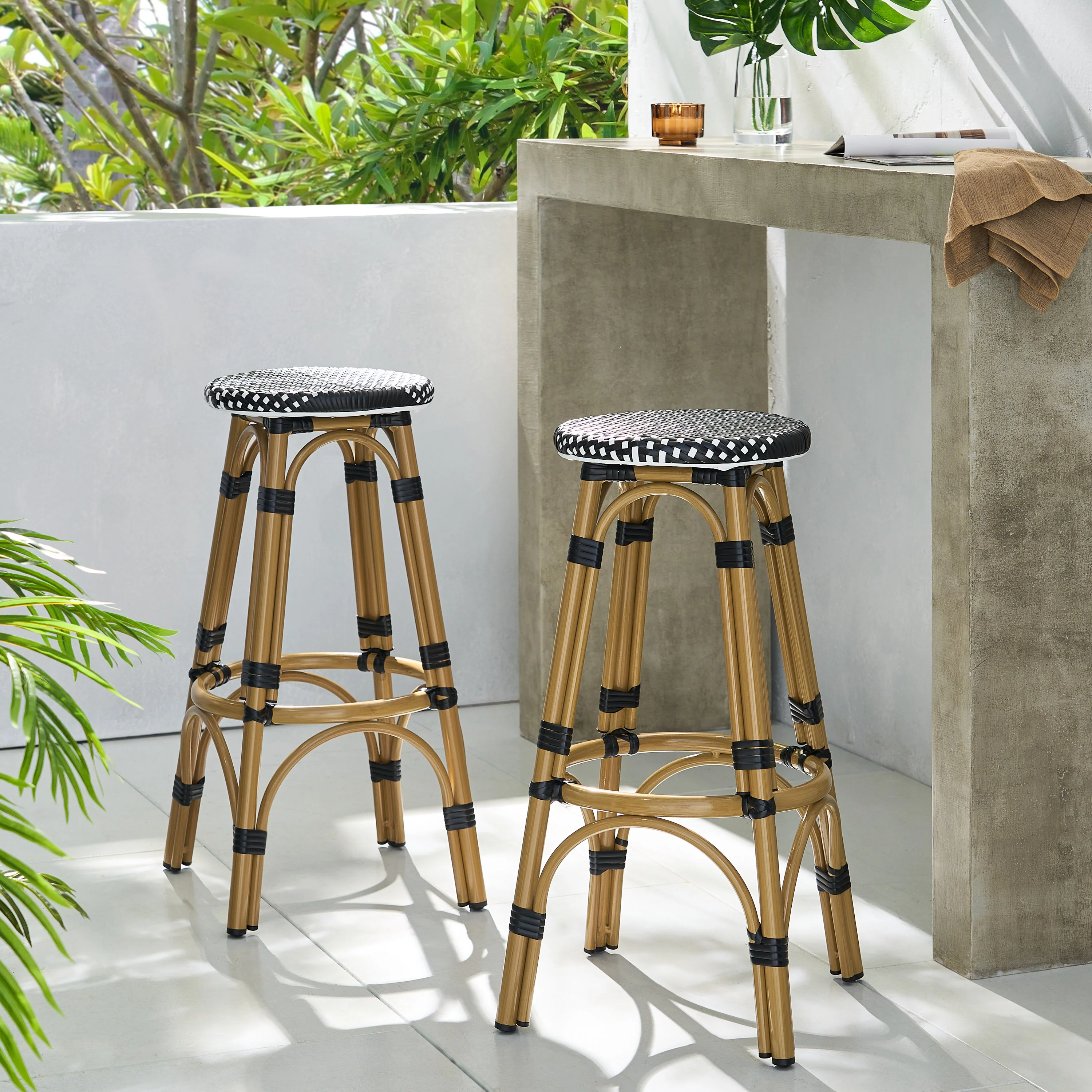 Dohney Outdoor French Aluminum 29.5 Inch Barstools, Set of 2 - furnishings