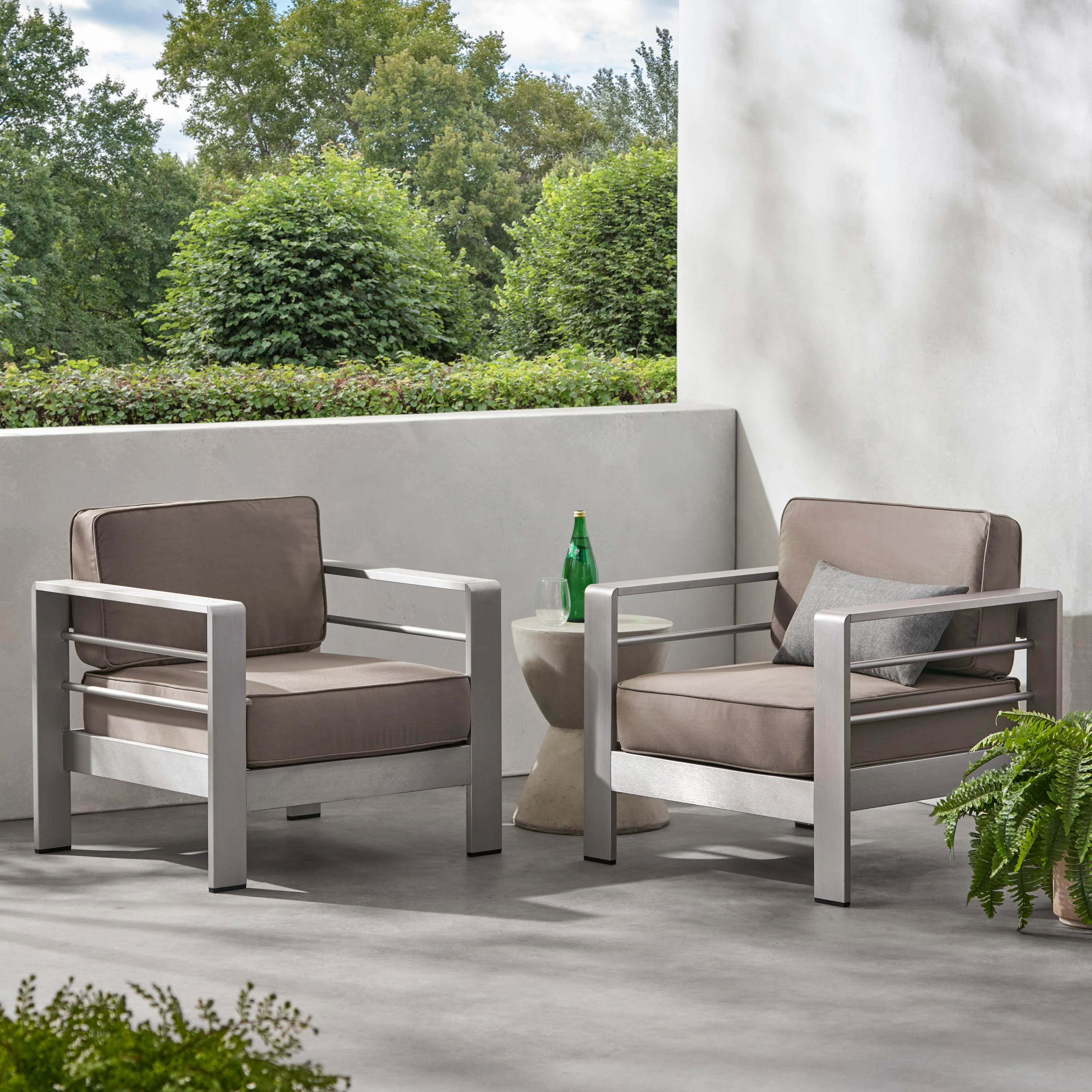 Crested Bay Outdoor Aluminum Club Chairs with Optional Sunbrella Cushions, Set of 2 - furnishings