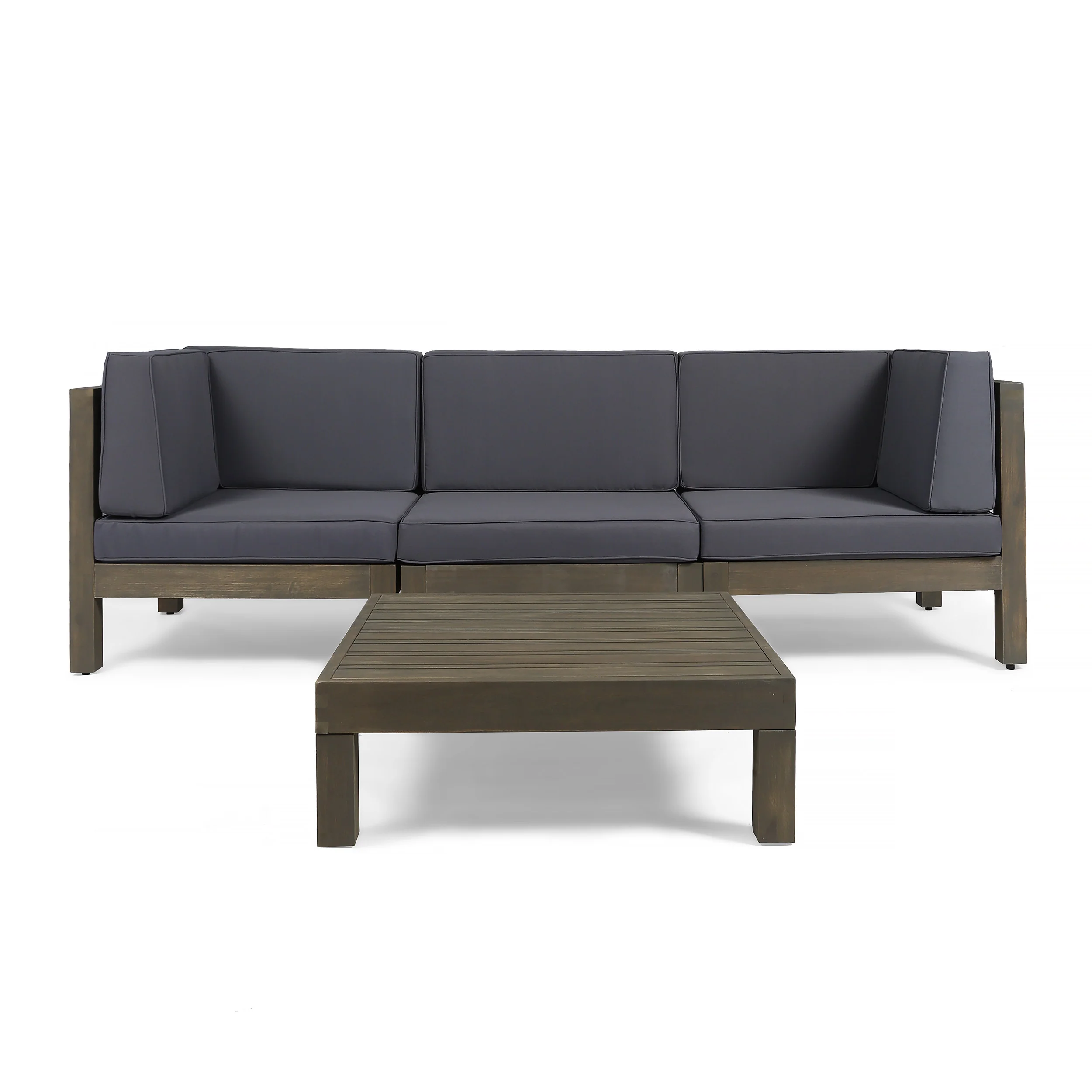 Dawson Outdoor Sectional Sofa Set with Coffee Table - 4-Piece 3-Seater - Acacia Wood - Outdoor Cushions - furnishings