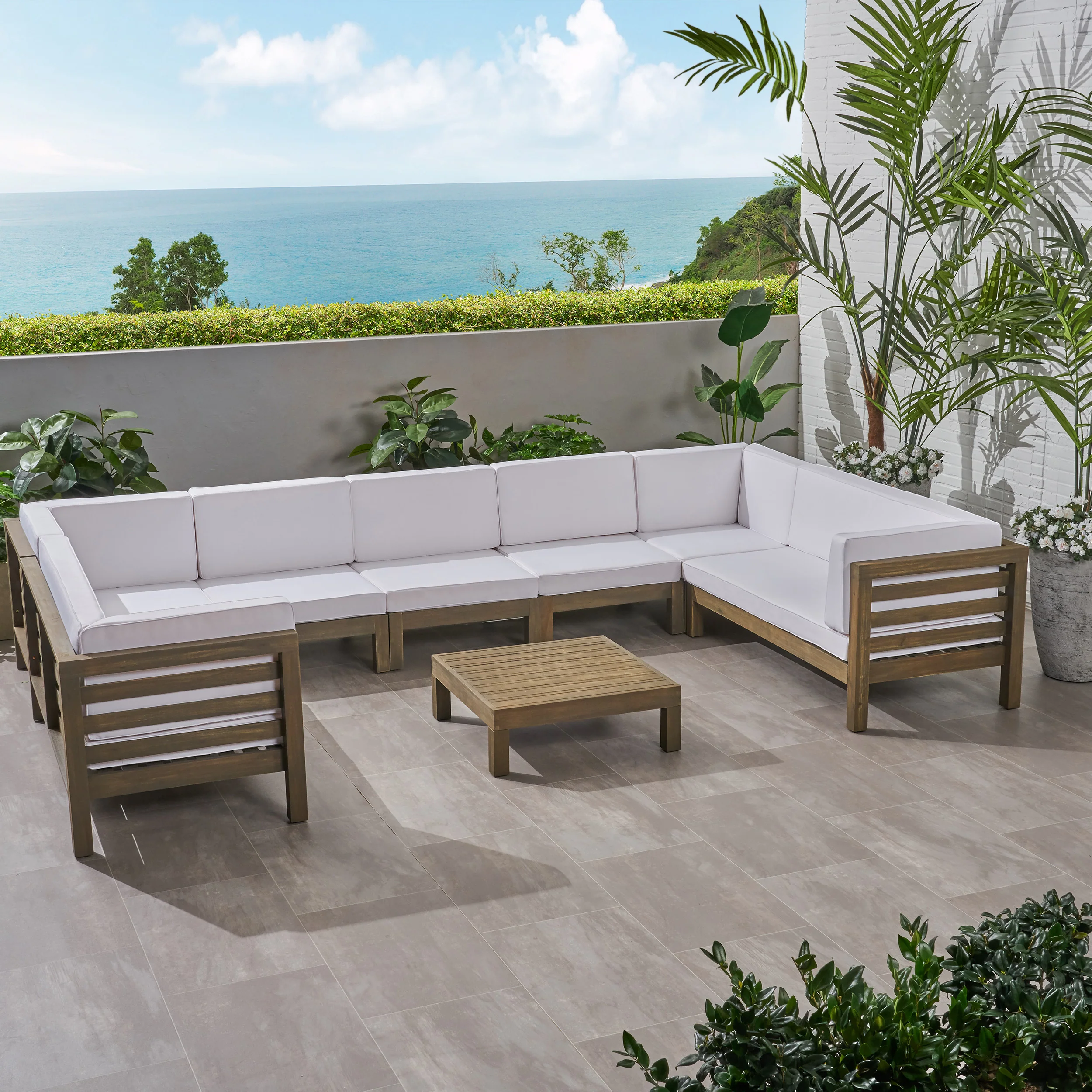 Emma Outdoor 9 Seater Acacia Wood Sectional Sofa Set - furnishings